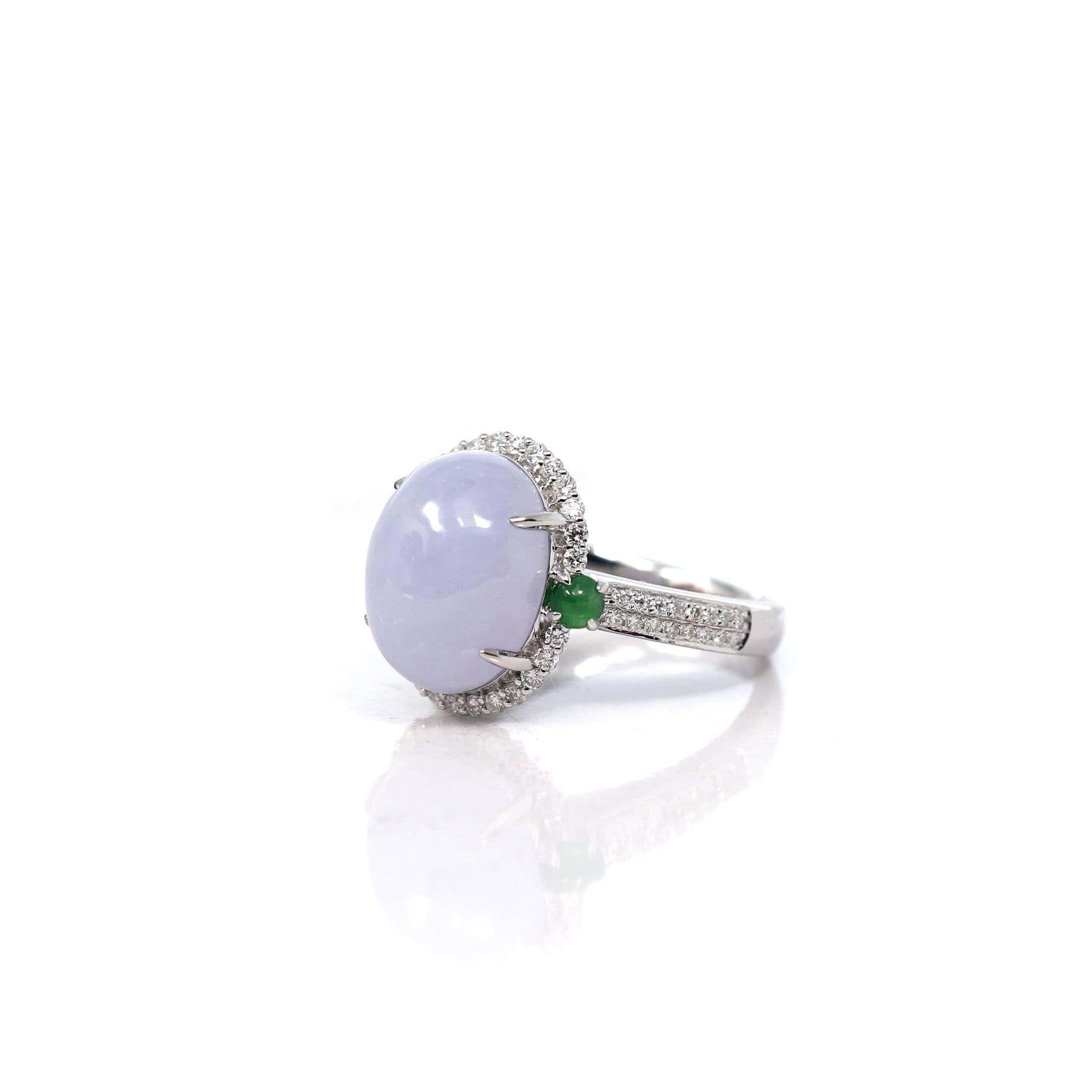 Baikalla Jewelry Jadeite Engagement Ring 18k White Gold Natural Rich Lavender Oval Jadeite Jade Engagement Ring With Diamonds