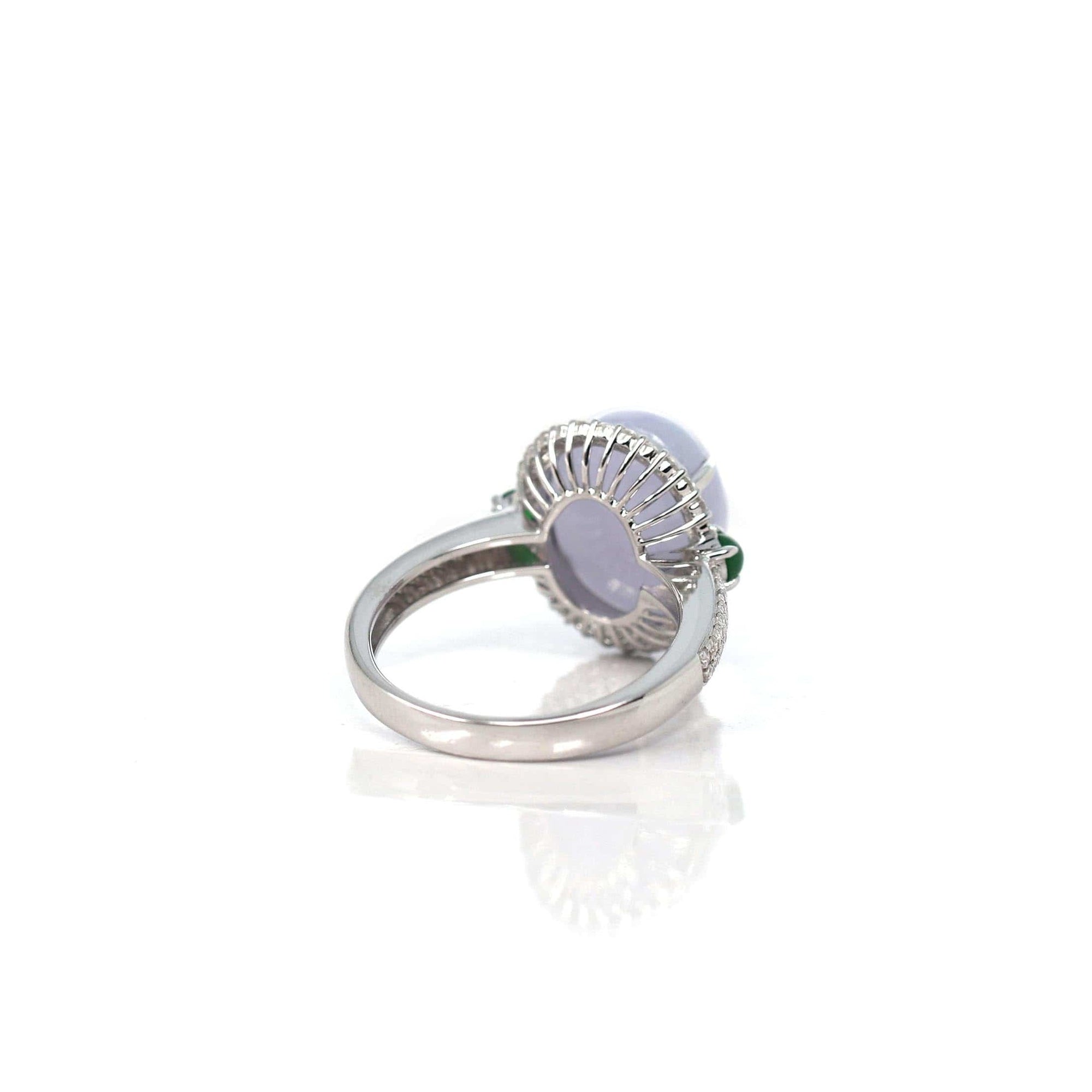 Baikalla Jewelry Jadeite Engagement Ring 18k White Gold Natural Rich Lavender Oval Jadeite Jade Engagement Ring With Diamonds