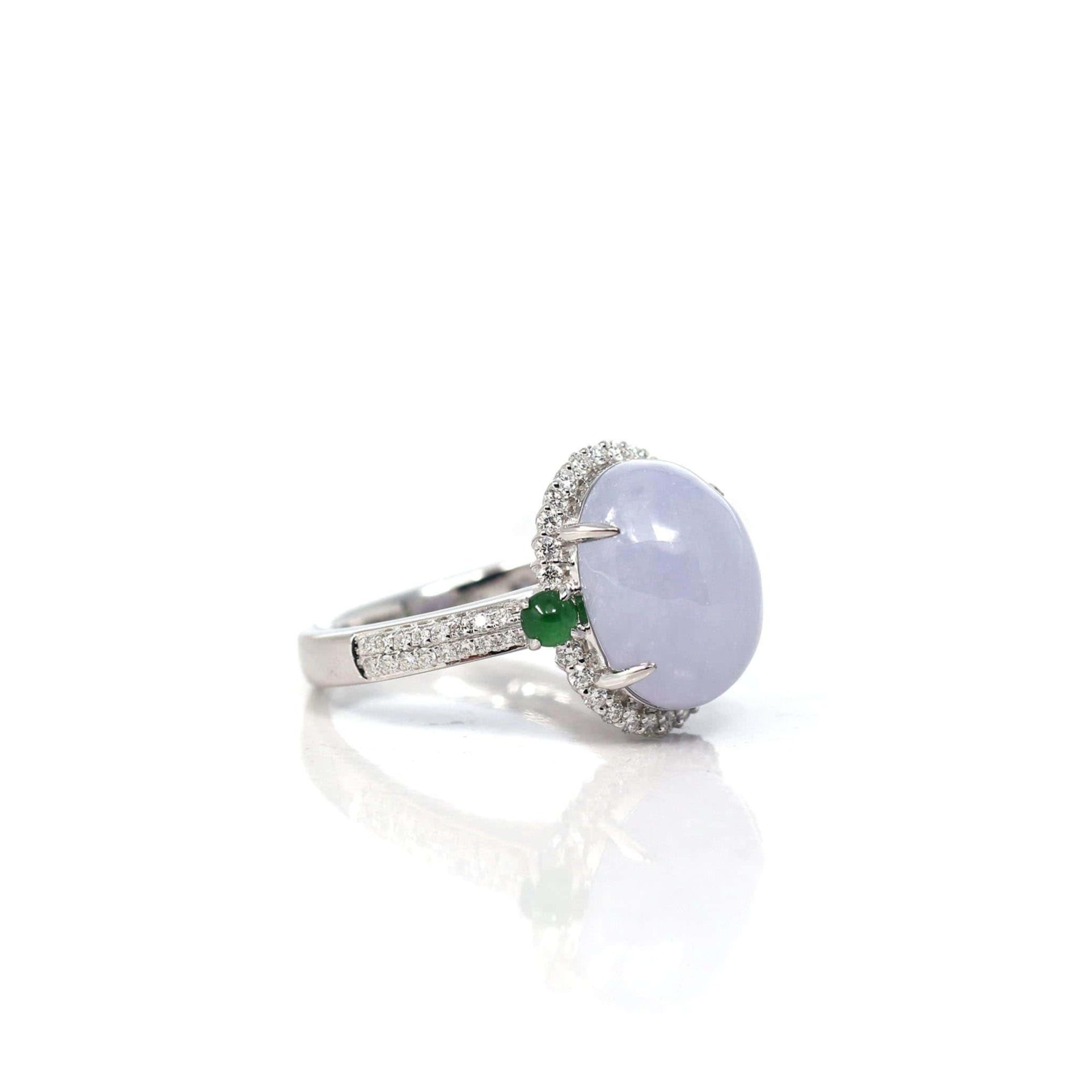 Baikalla Jewelry Jadeite Engagement Ring 18k White Gold Natural Rich Lavender Oval Jadeite Jade Engagement Ring With Diamonds