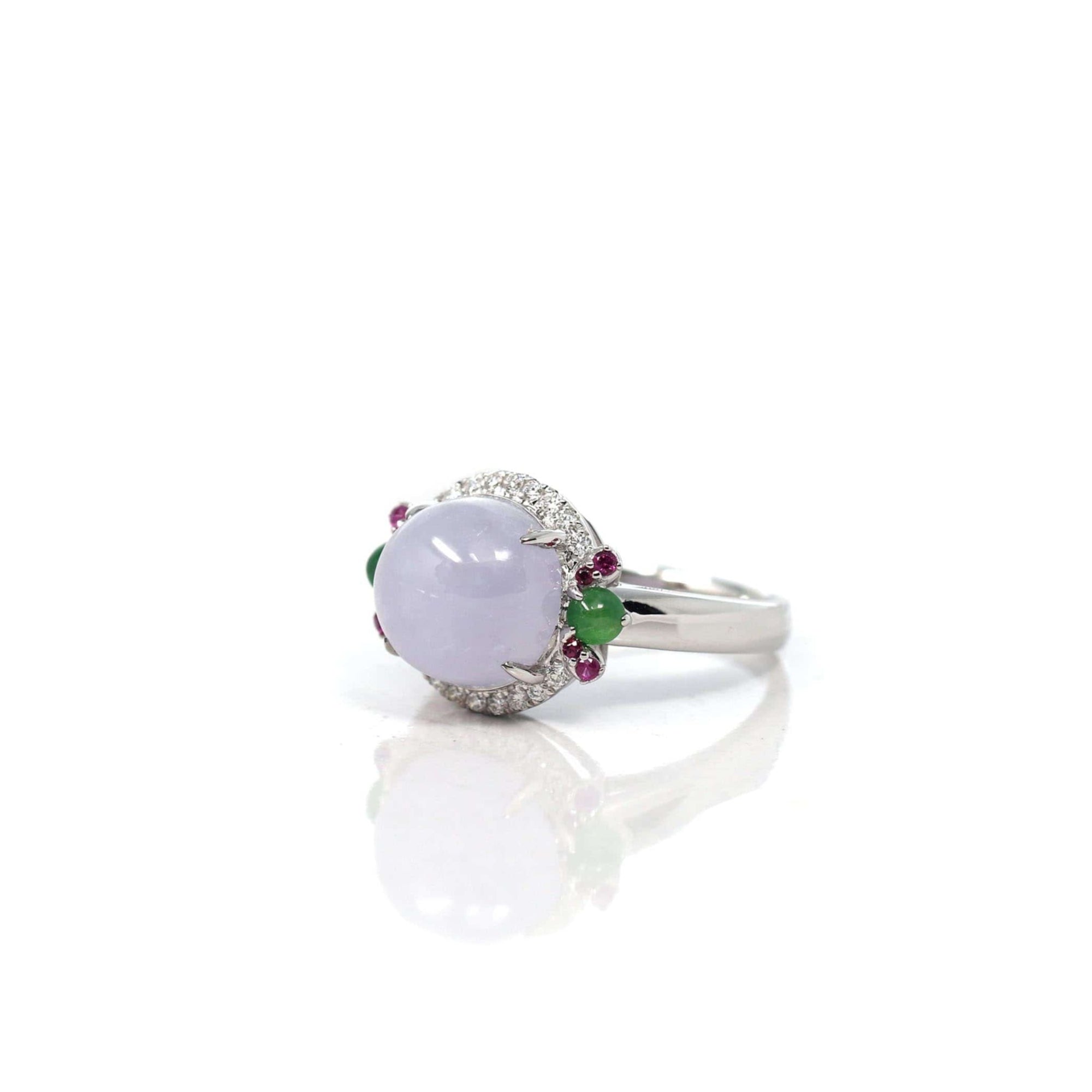 Baikalla Jewelry Jadeite Engagement Ring 18k White Gold Natural Rich Lavender Oval Jadeite Jade Engagement Ring With Diamonds