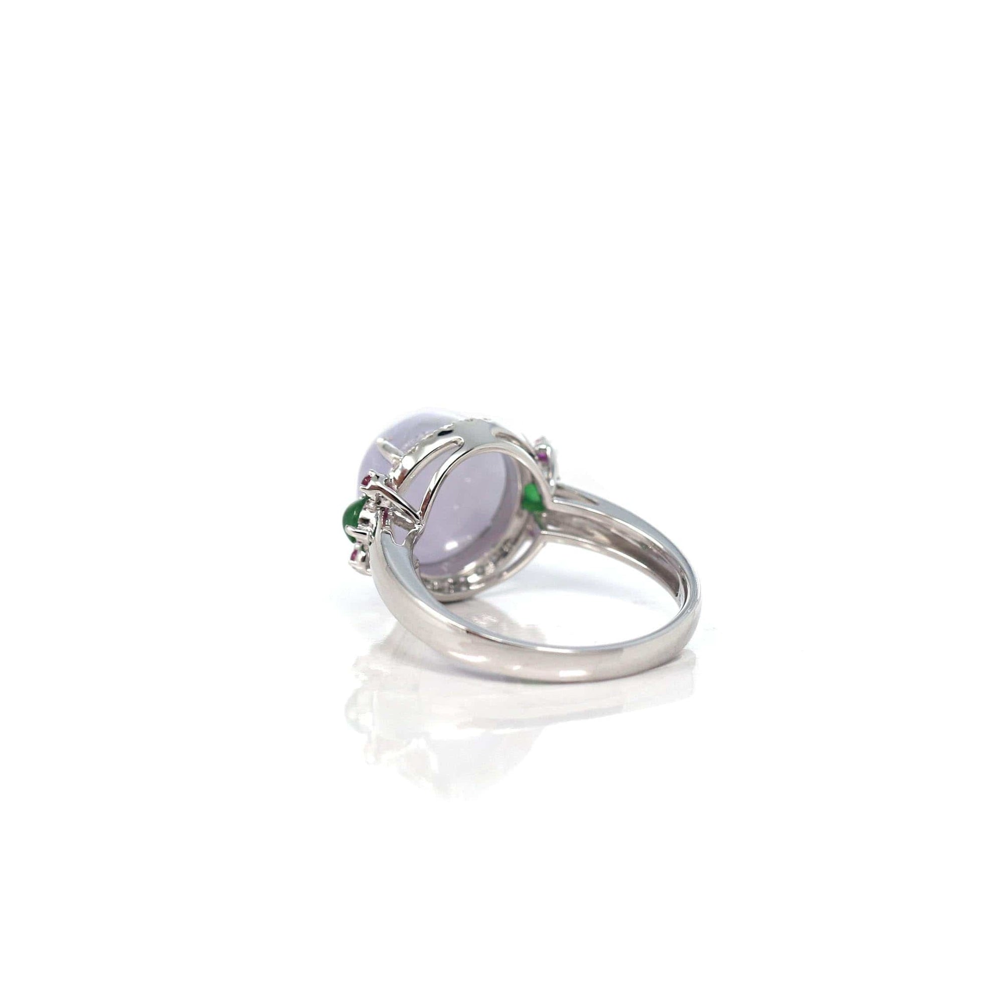 Baikalla Jewelry Jadeite Engagement Ring 18k White Gold Natural Rich Lavender Oval Jadeite Jade Engagement Ring With Diamonds