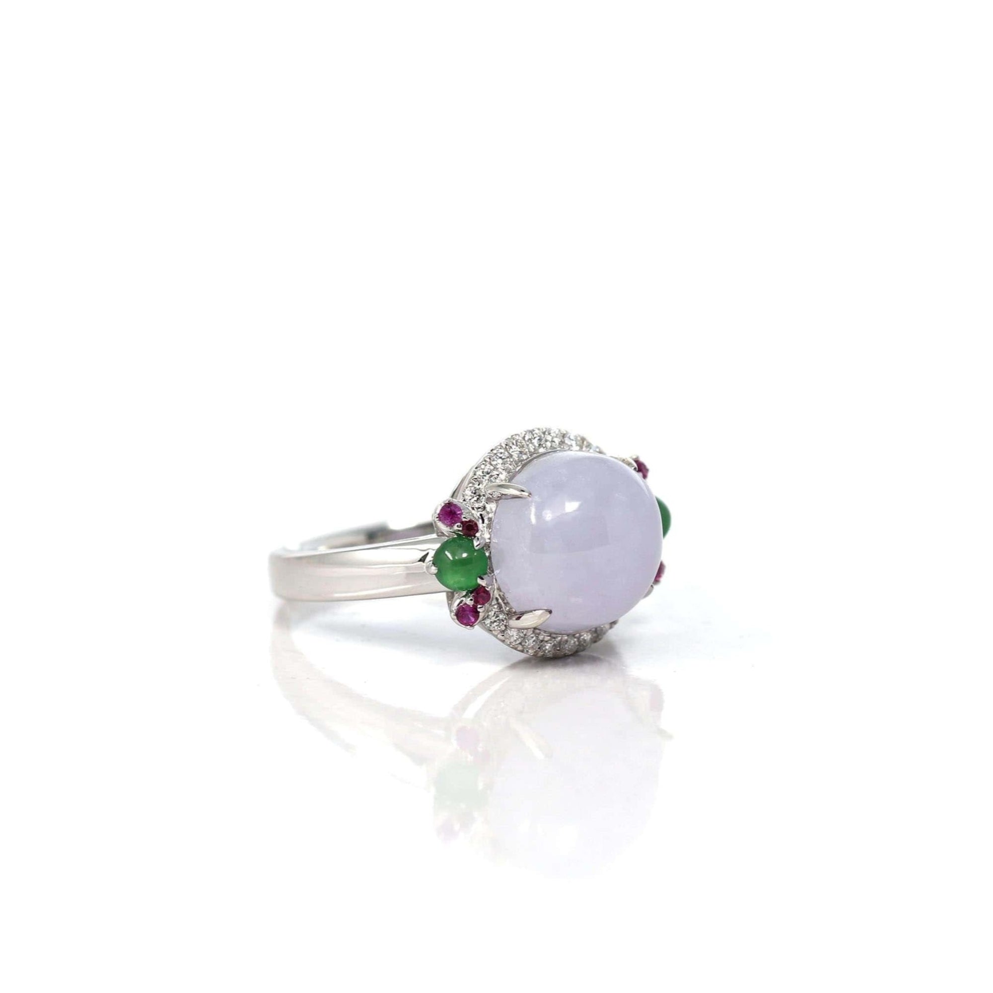 Baikalla Jewelry Jadeite Engagement Ring 18k White Gold Natural Rich Lavender Oval Jadeite Jade Engagement Ring With Diamonds