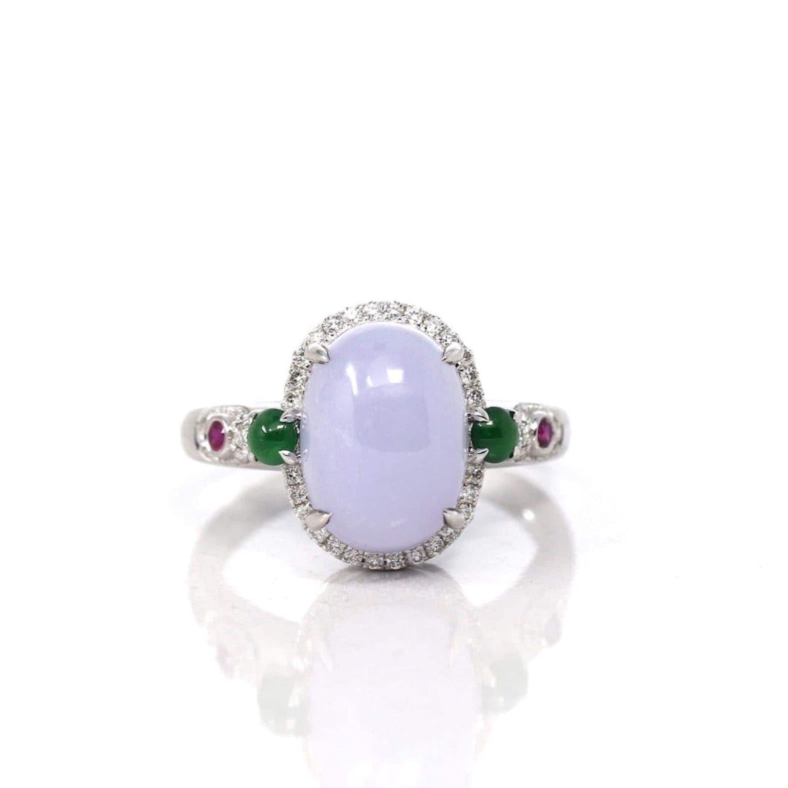 Baikalla Jewelry Jadeite Engagement Ring 5 18k White Gold Natural Rich Lavender Oval Jadeite Jade Engagement Ring With Diamonds