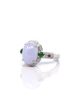 Baikalla Jewelry Jadeite Engagement Ring 18k White Gold Natural Rich Lavender Oval Jadeite Jade Engagement Ring With Diamonds