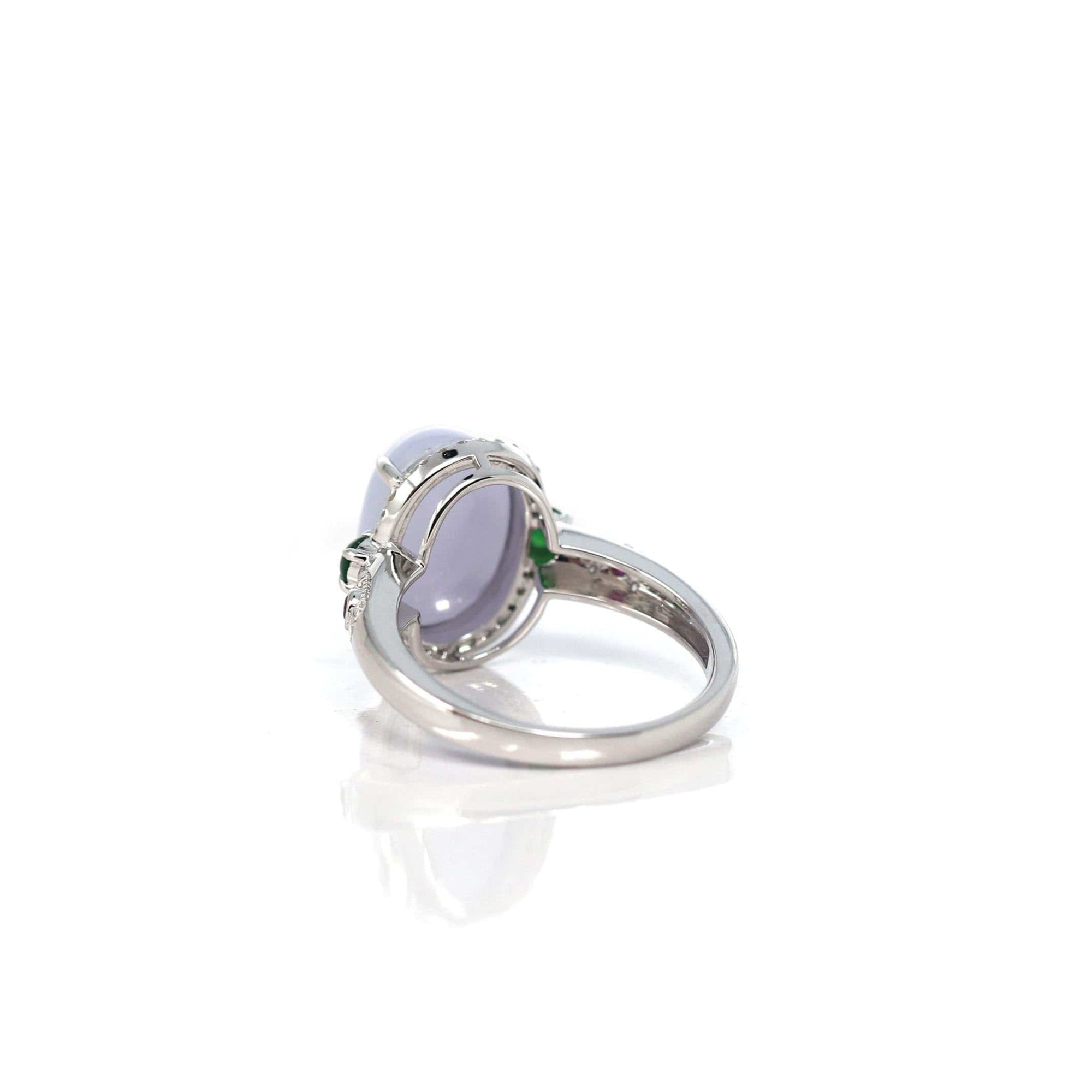 Baikalla Jewelry Jadeite Engagement Ring 18k White Gold Natural Rich Lavender Oval Jadeite Jade Engagement Ring With Diamonds