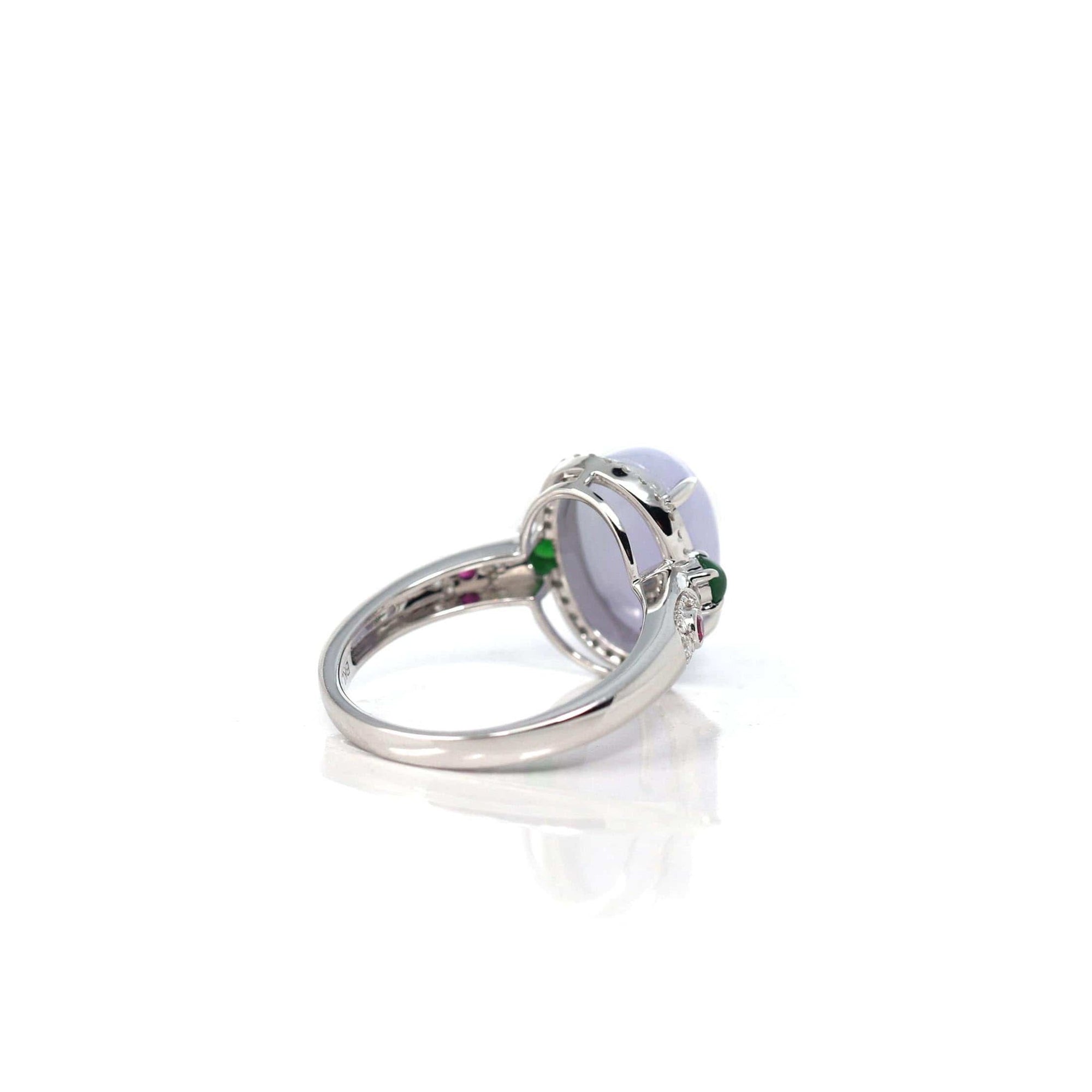 Baikalla Jewelry Jadeite Engagement Ring 18k White Gold Natural Rich Lavender Oval Jadeite Jade Engagement Ring With Diamonds