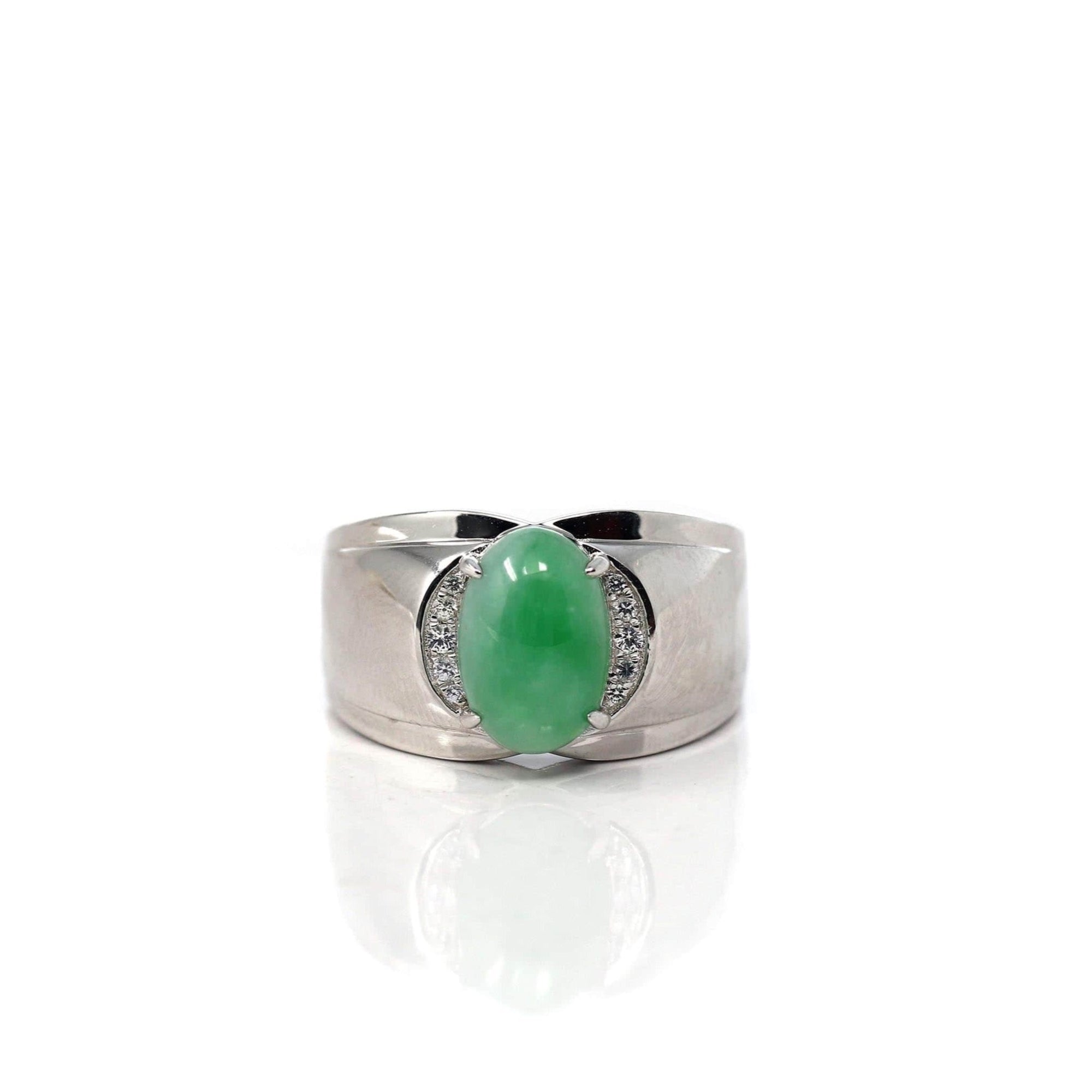 Baikalla Jewelry Jadeite Engagement Ring Baikalla™ Sterling Silver Genuine Green Jadeite Jade Men's Ring