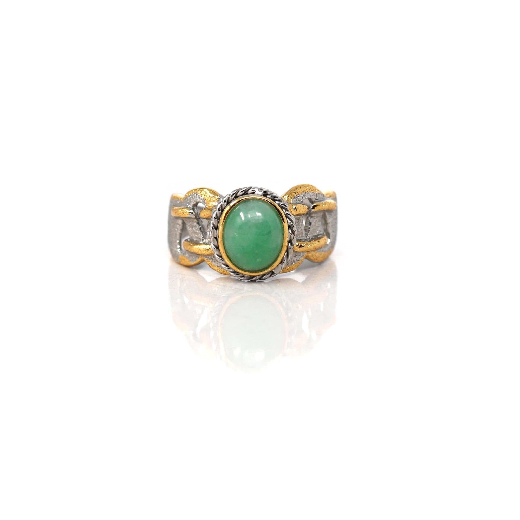 Baikalla Jewelry Jade Ring Baikalla Antique Natural Jadeite Jade Sterling Silver Gold Plated Two Tone Ring