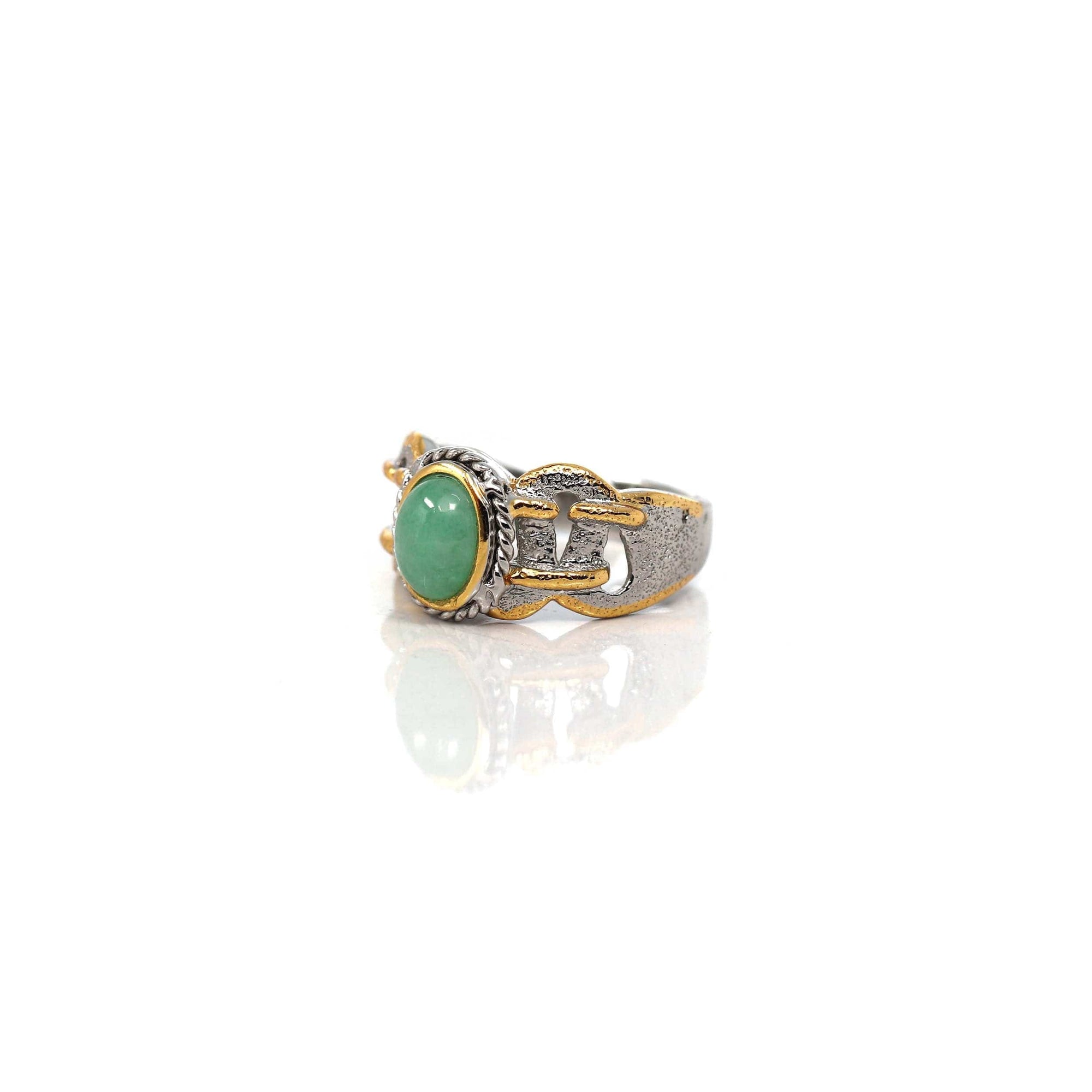 Baikalla Jewelry Jade Ring Baikalla Antique Natural Jadeite Jade Sterling Silver Gold Plated Two Tone Ring