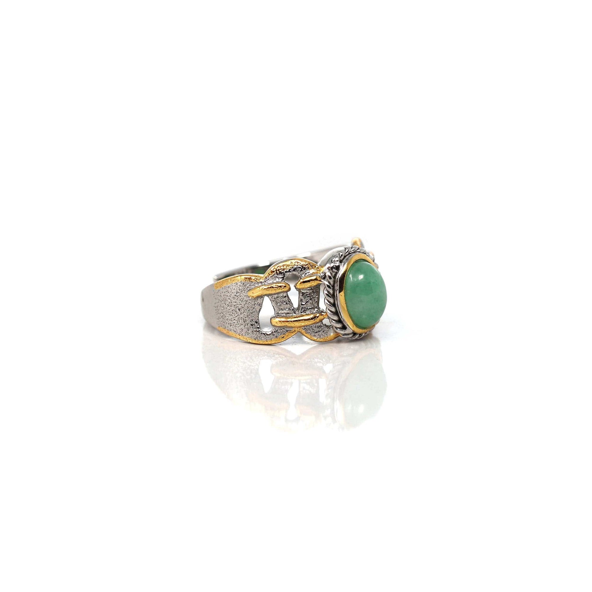 Baikalla Jewelry Jade Ring Baikalla Antique Natural Jadeite Jade Sterling Silver Gold Plated Two Tone Ring