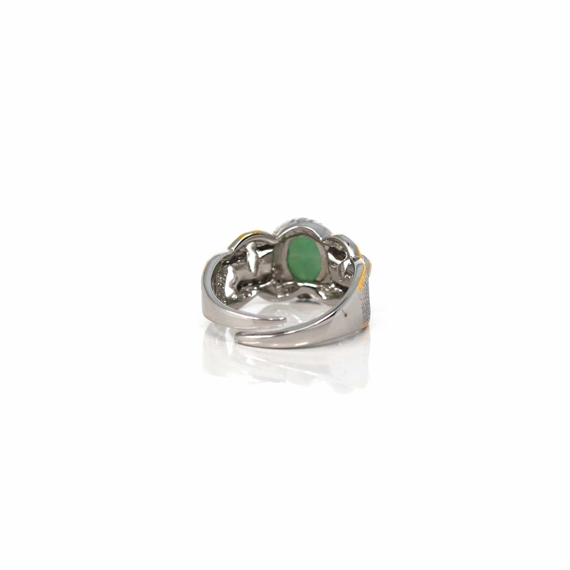 Baikalla Jewelry Jade Ring Baikalla Antique Natural Jadeite Jade Sterling Silver Gold Plated Two Tone Ring