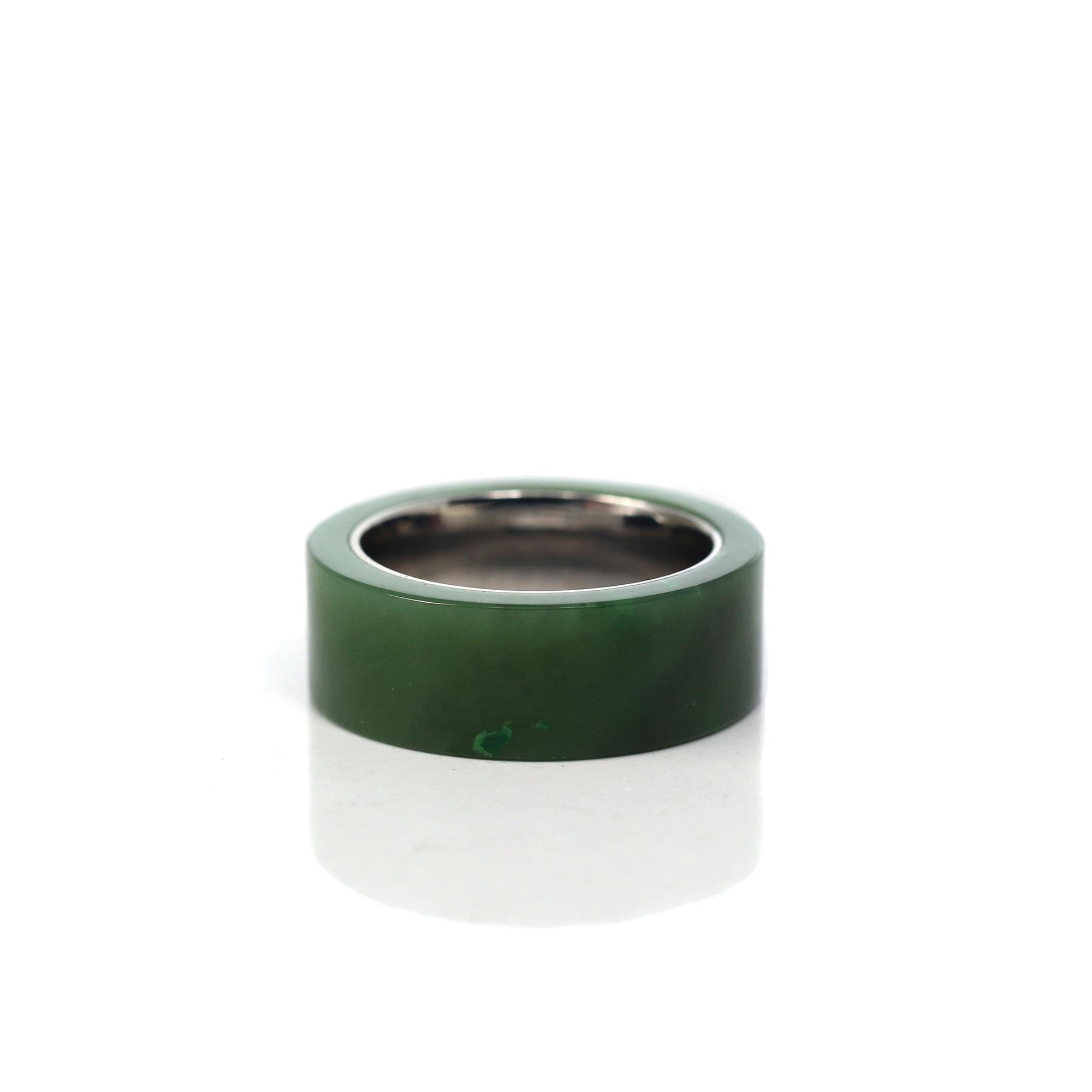 Baikalla Jewelry Jade Ring Baikalla™ &quot;Signature Signet&quot; Stainless Steel Real Green Nephrite Jade Classic Men&#39;s Band