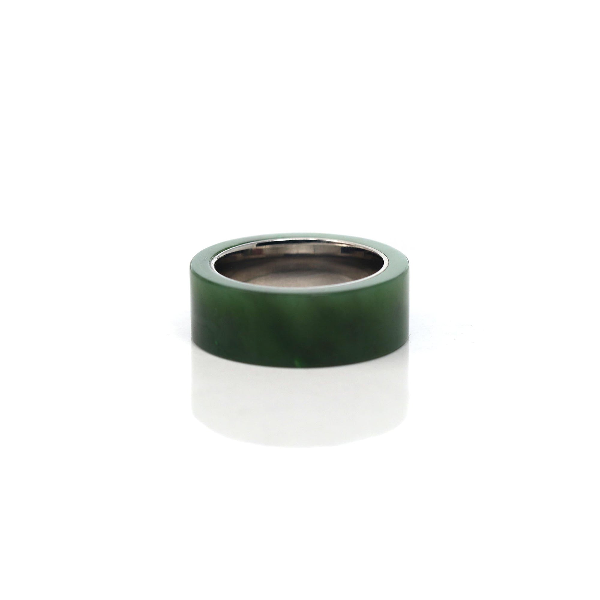 Baikalla Jewelry Jade Ring Baikalla™ &quot;Signature Signet&quot; Stainless Steel Real Green Nephrite Jade Classic Men&#39;s Band