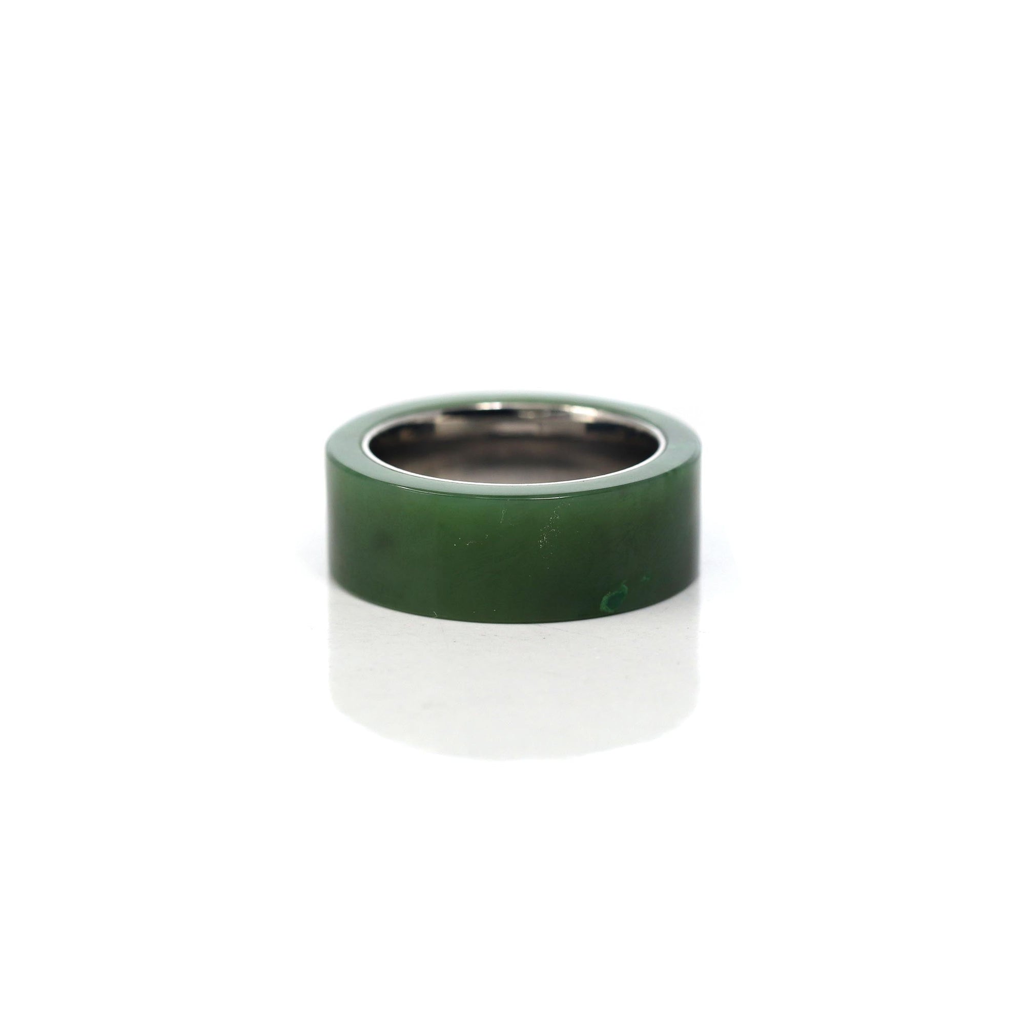 Baikalla Jewelry Jade Ring Baikalla™ &quot;Signature Signet&quot; Stainless Steel Real Green Nephrite Jade Classic Men&#39;s Band