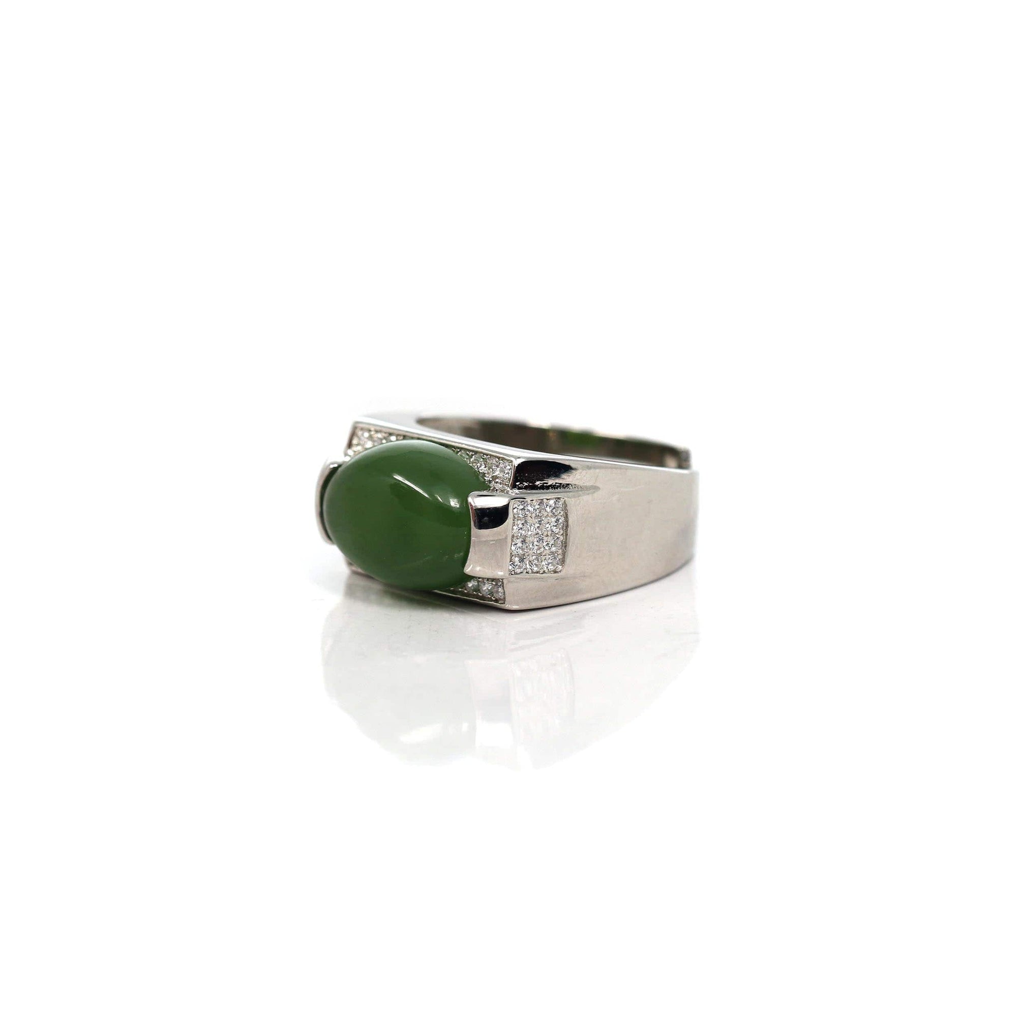 Baikalla Jewelry Jade Ring Baikalla™ Signet Silver Real Oval Green Nephrite Jade Classic Men&#39;s Ring