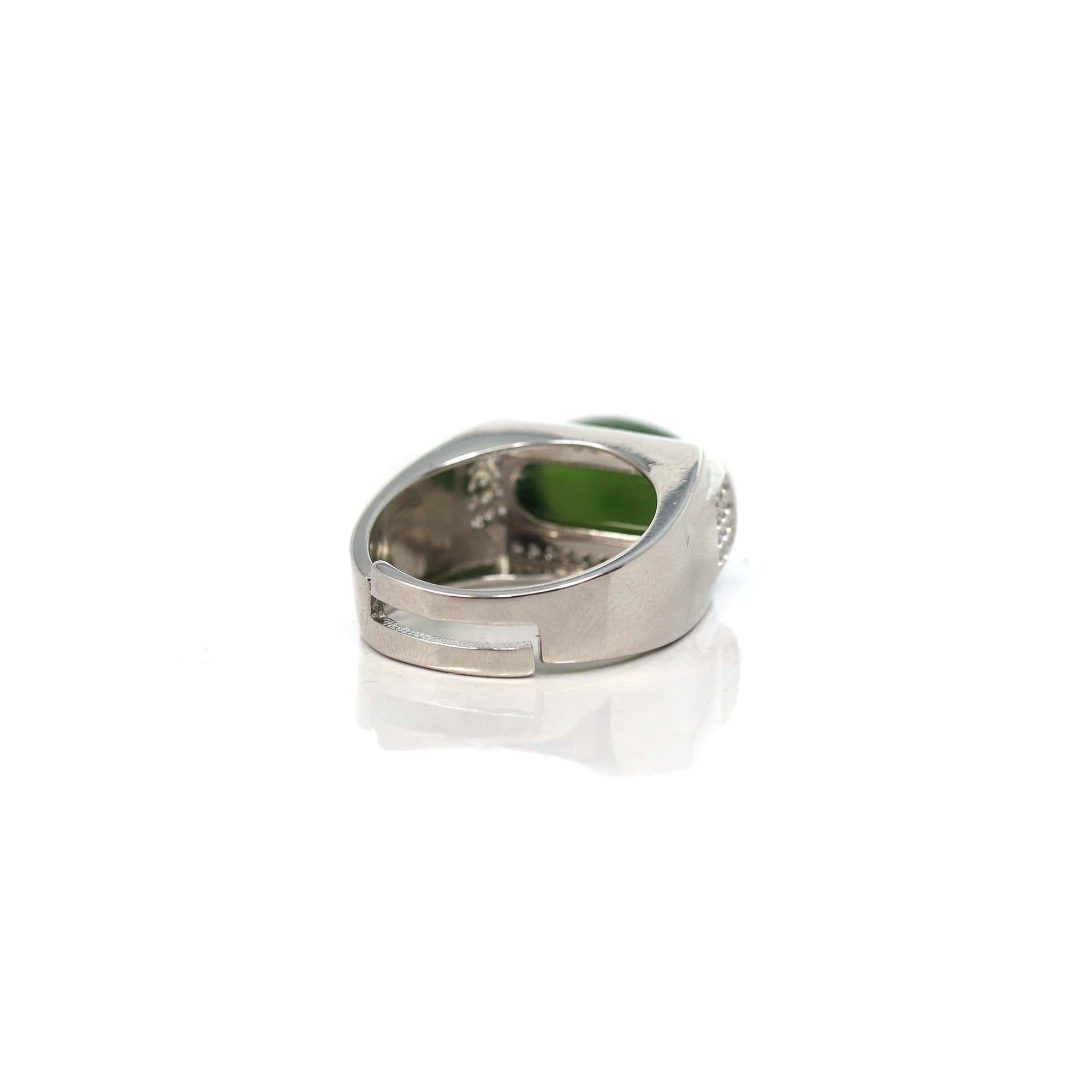 Baikalla Jewelry Jade Ring Baikalla™ Signet Silver Real Oval Green Nephrite Jade Classic Men's Ring