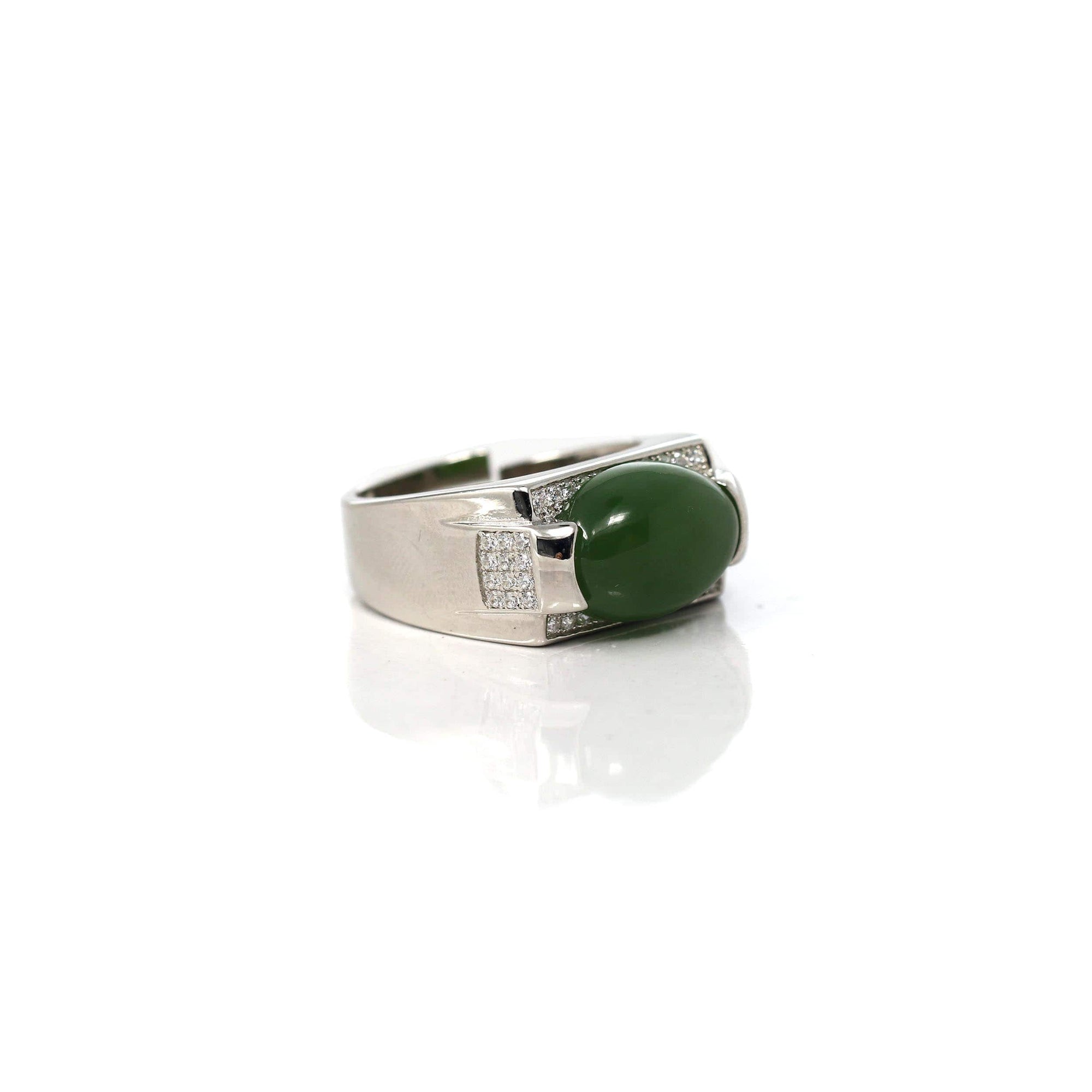 Baikalla Jewelry Jade Ring Baikalla™ Signet Silver Real Oval Green Nephrite Jade Classic Men&#39;s Ring