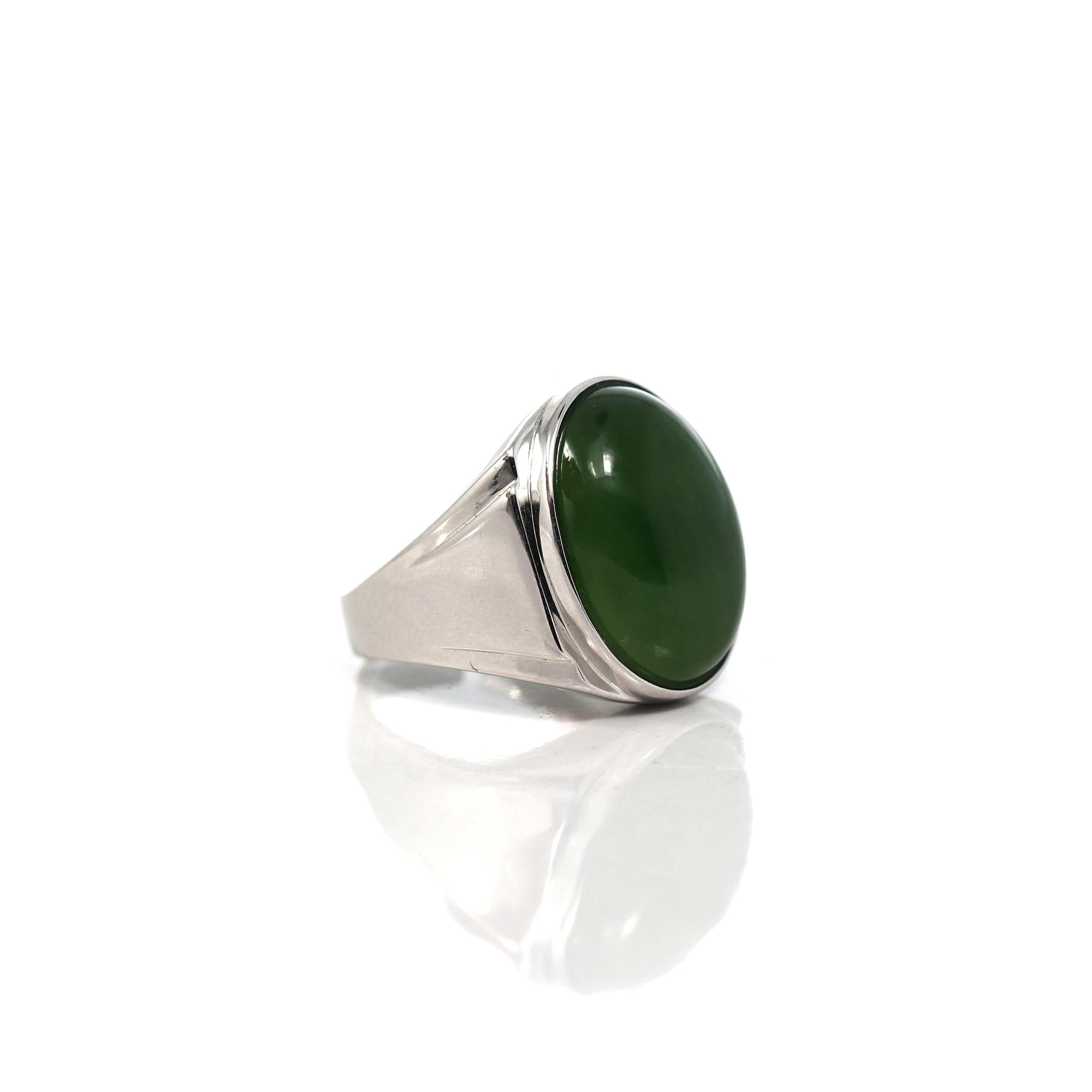 Baikalla Jewelry Jade Ring Baikalla Sterling Silver Oval Green Nephrite Jade Men's Ring