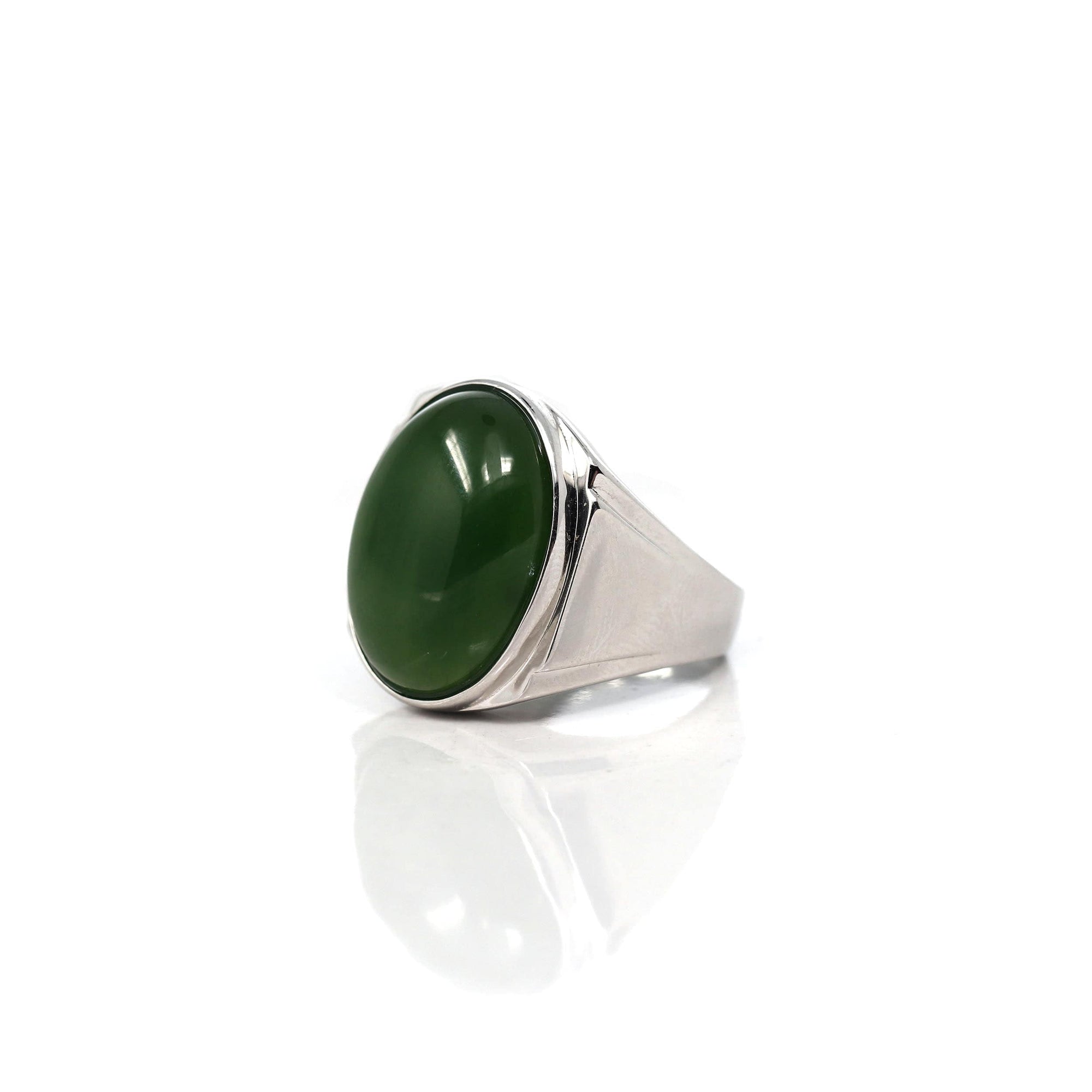 Baikalla Jewelry Jade Ring Baikalla Sterling Silver Oval Green Nephrite Jade Men&#39;s Ring