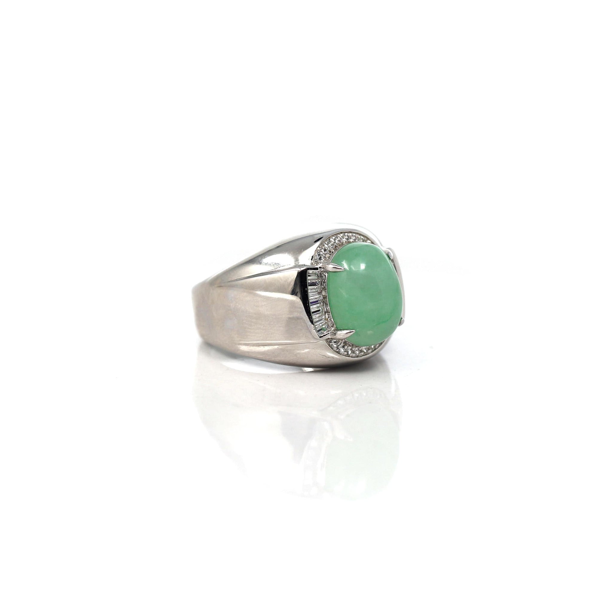 Baikalla Jewelry Jadeite Engagement Ring Baikalla™ Sterling Silver Genuine Green Jadeite Jade Men&#39;s Ring