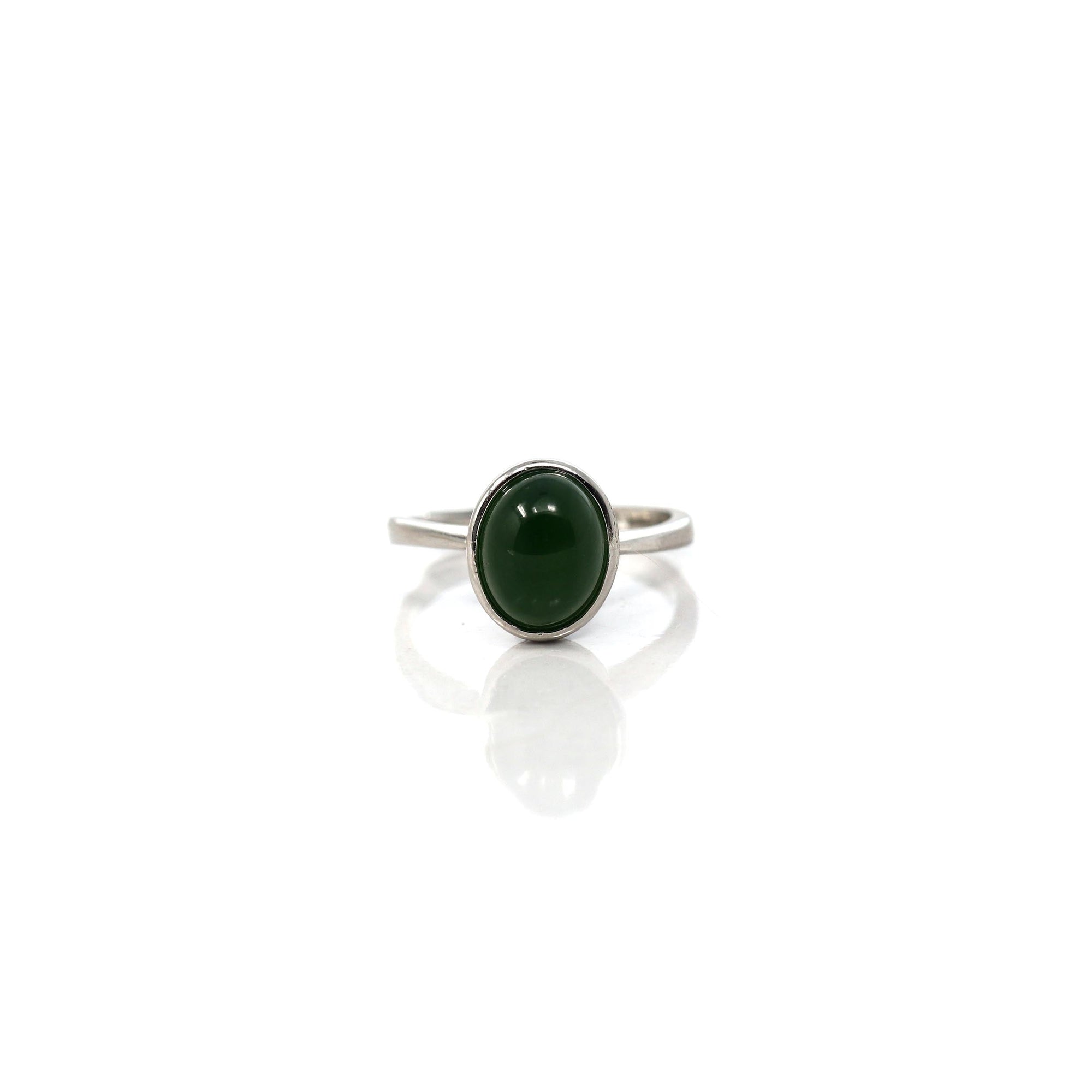 Baikalla Jewelry Jade Ring Baikalla™ "Classic Oval" Sterling Silver Real Green Nephrite Jade Classic Ring For Her