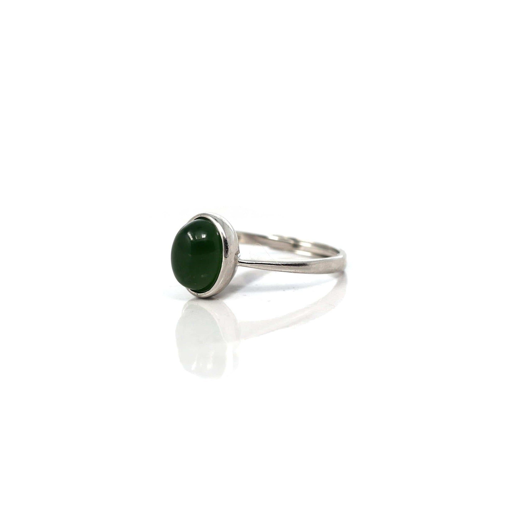 Baikalla Jewelry Jade Ring Baikalla™ "Classic Oval" Sterling Silver Real Green Nephrite Jade Classic Ring For Her