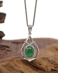 Baikalla Jewelry 18k Gold Jadeite Necklace 18K White Gold Oval Imperial Jadeite Jade Cabochon Necklace with Diamonds