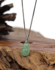 Baikalla Jewelry Jade Pendant Natural Green Jadeite Jade "Magic Bottle Gourd" Hulu Necklace With 14k White Gold Diamond Bail