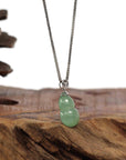 Baikalla Jewelry Jade Pendant Natural Green Jadeite Jade "Magic Bottle Gourd" Hulu Necklace With 14k White Gold Diamond Bail