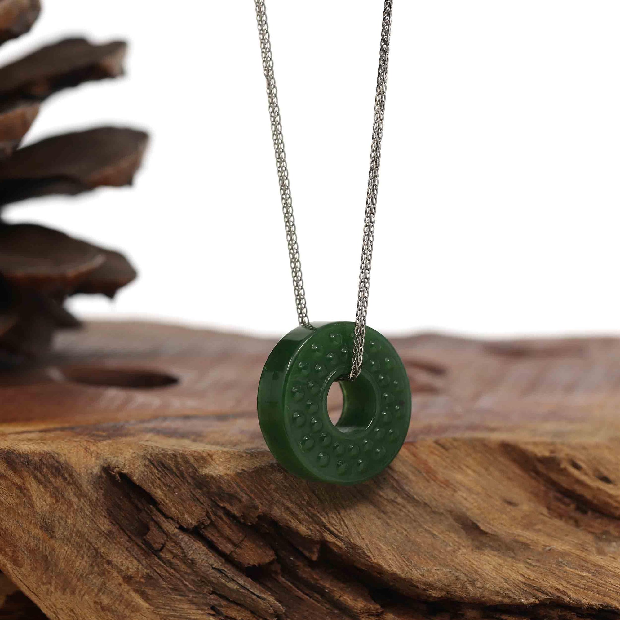 Baikalla Jewelry Jade Pendant Necklace Baikalla™ "Good Luck Button" Necklace Real Green Nephrite Jade Lucky KouKou Donut Pendant Necklace