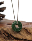 Baikalla Jewelry Jade Pendant Necklace Silver Wheat Chain Baikalla™ "Good Luck Button" Necklace Real Green Nephrite Jade Lucky KouKou Donut Pendant Necklace