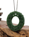 Baikalla Jewelry Jade Pendant Necklace Baikalla™ " Double Dragon Good Fortune" Carving Pendant Necklace Natural Nephrite Jade