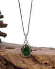 Baikalla Jewelry Nephrite Jade Necklace Genuine Green Nephrite Jade Tear Drop Pendant Necklace With CZ