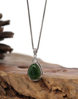 Baikalla Jewelry Nephrite Jade Necklace Genuine Green Nephrite Jade Tear Drop Pendant Necklace With CZ