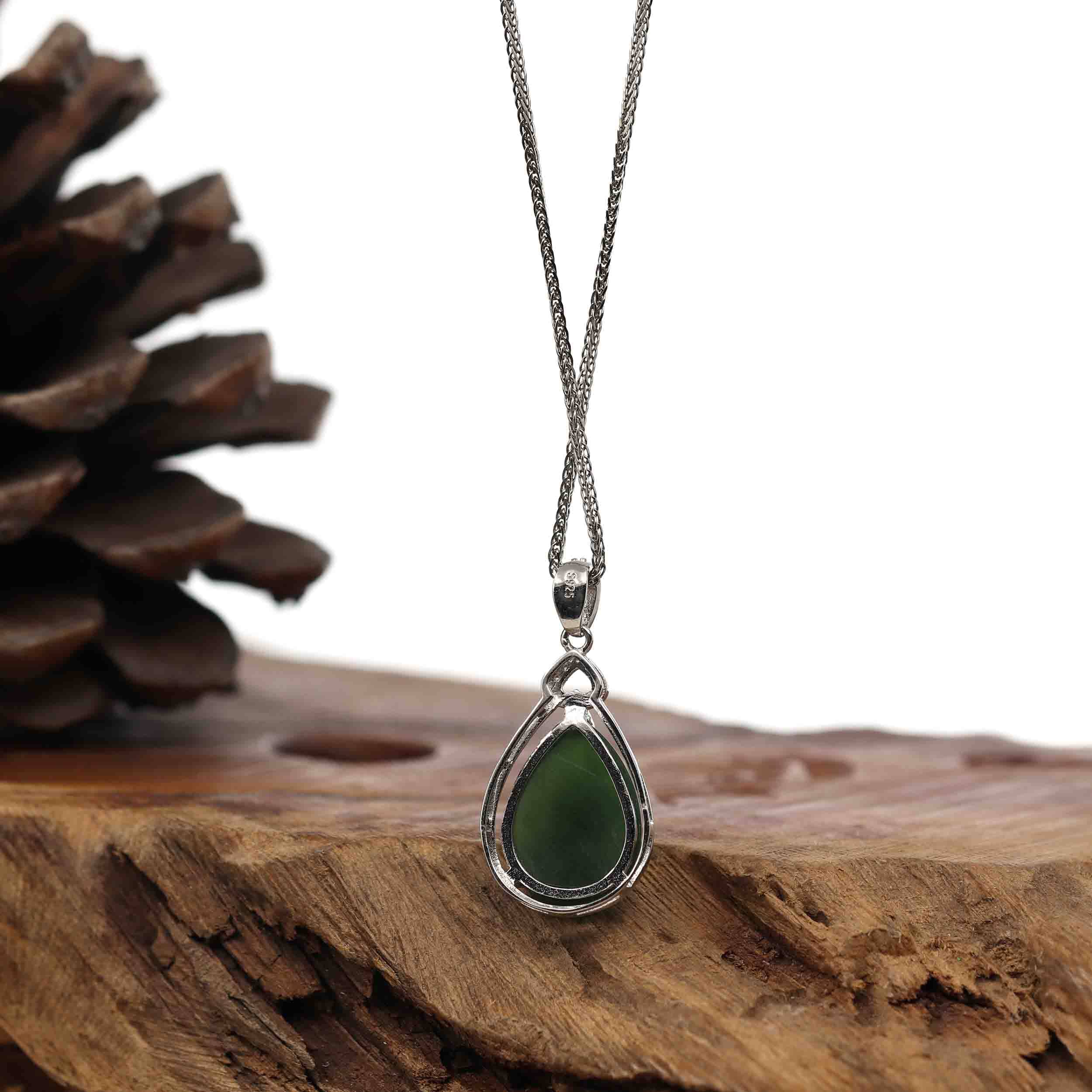 RARE Nephrite Jade gemstone silver cap hotsell pendant necklace #016