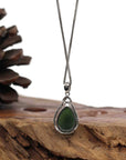 Baikalla Jewelry Nephrite Jade Necklace Genuine Green Nephrite Jade Tear Drop Pendant Necklace With CZ