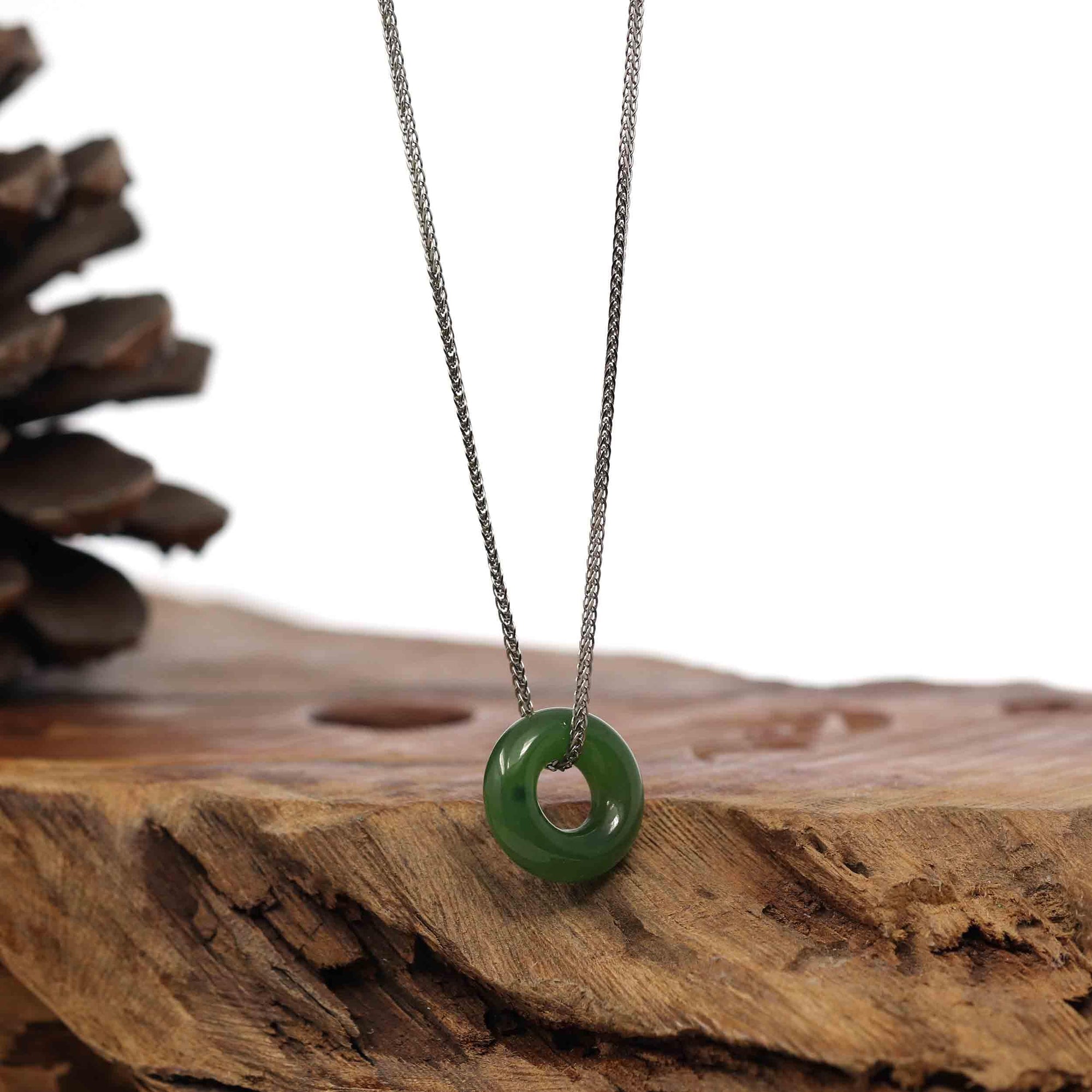 Baikalla Jewelry Jade Pendant Necklace &quot;Good Luck Button&quot; Necklace Green Nephrite Jade Pendant For Men