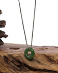 Baikalla Jewelry Jade Pendant Necklace "Good Luck Button" Necklace Green Nephrite Jade Pendant For Men