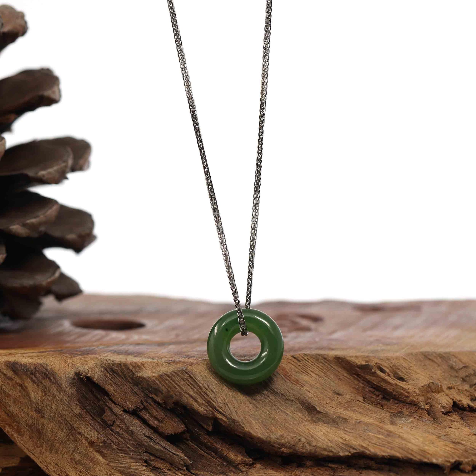 Baikalla Jewelry Jade Pendant Necklace "Good Luck Button" Necklace Green Nephrite Jade Pendant For Men