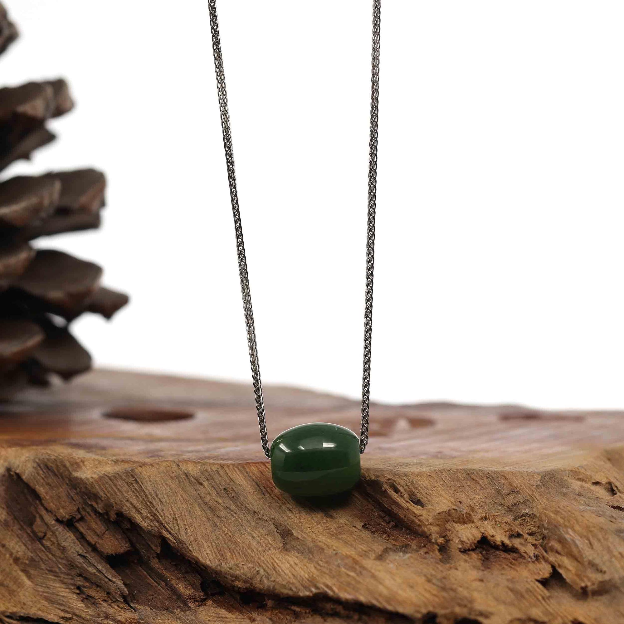 Baikalla Jewelry Jade Pendant Necklace Sterling Silver Chain Baikalla™ &quot;Good Luck Button&quot; Necklace Nephrite Green Jade Lucky TongTong Pendant Necklace