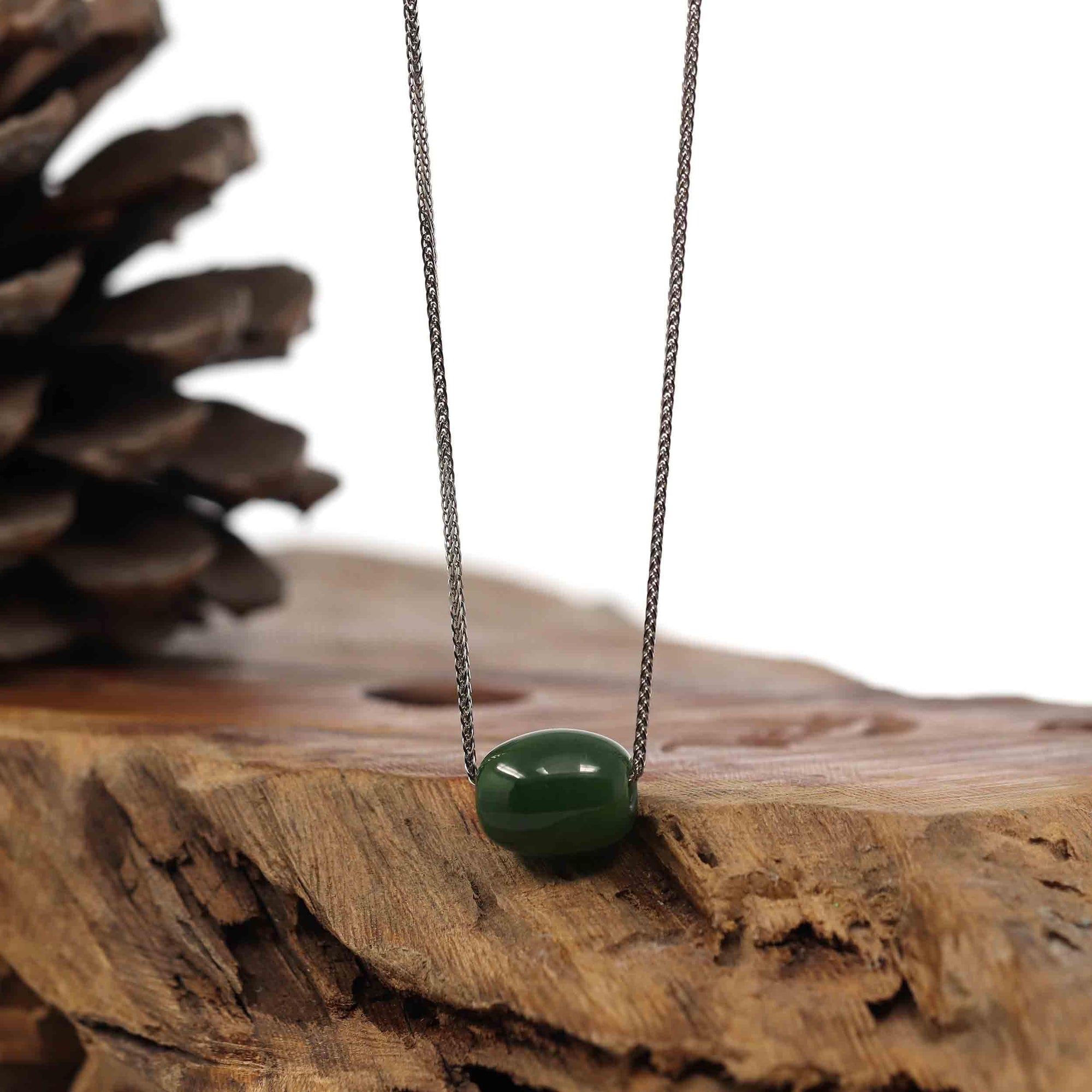 Baikalla Jewelry Jade Pendant Necklace Baikalla™ &quot;Good Luck Button&quot; Necklace Nephrite Green Jade Lucky TongTong Pendant Necklace