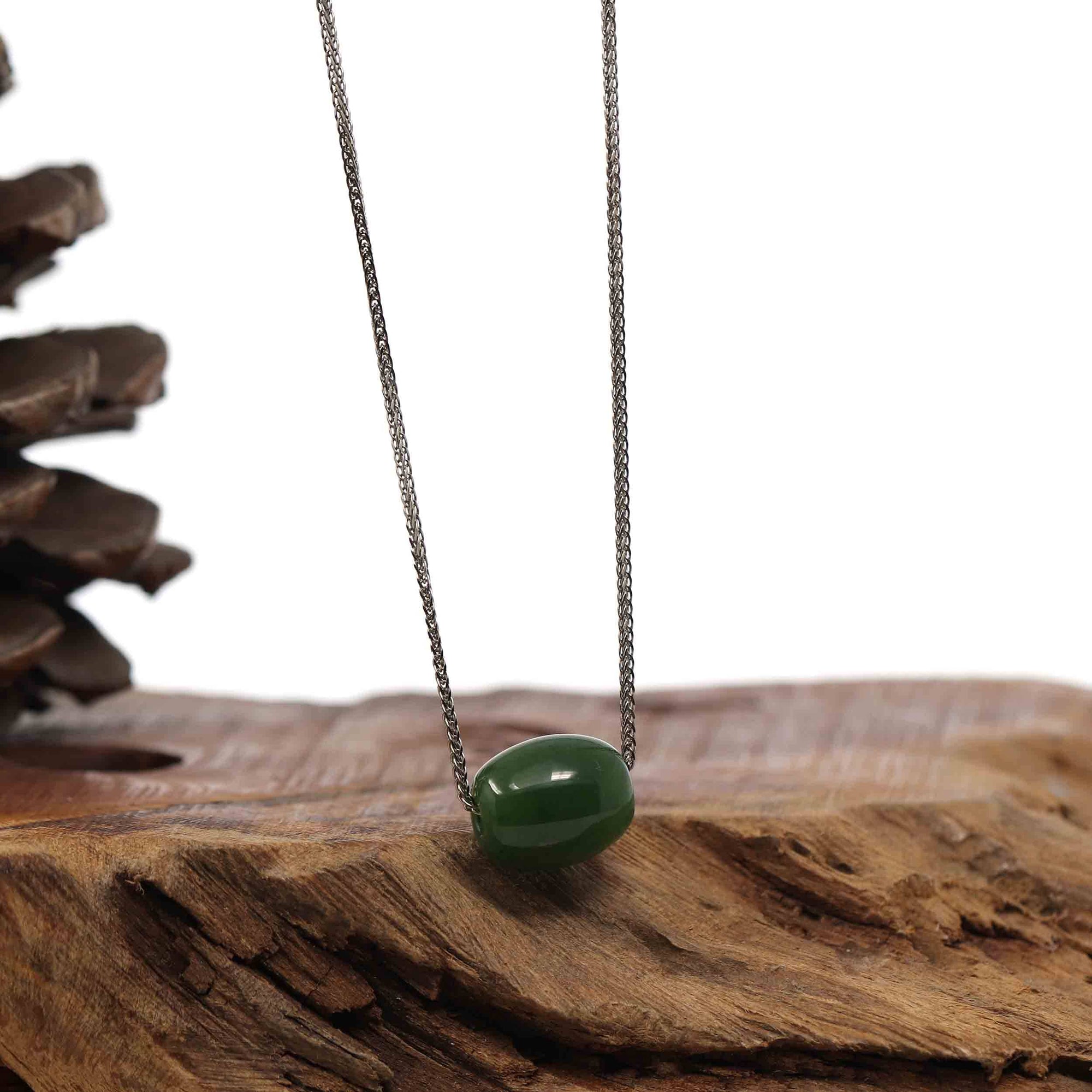 Baikalla Jewelry Jade Pendant Necklace Baikalla™ "Good Luck Button" Necklace Nephrite Green Jade Lucky TongTong Pendant Necklace