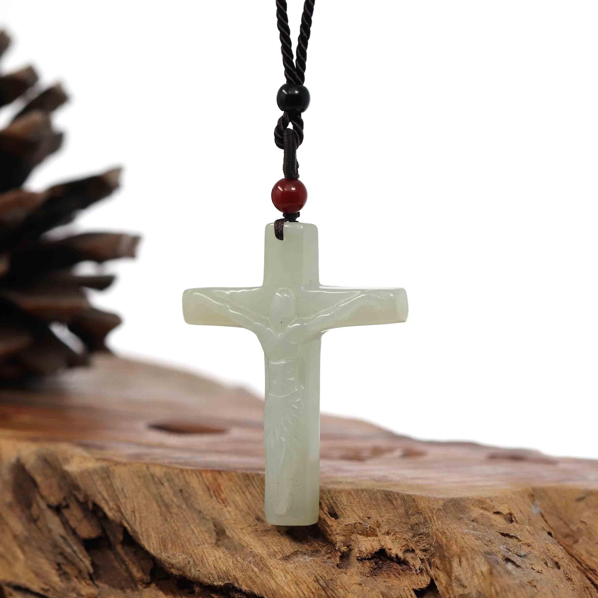 Baikalla Jewelry 24K Pure Yellow Gold Pendant Baikalla Natural White Nephrite Jade Cross Pendant Mens