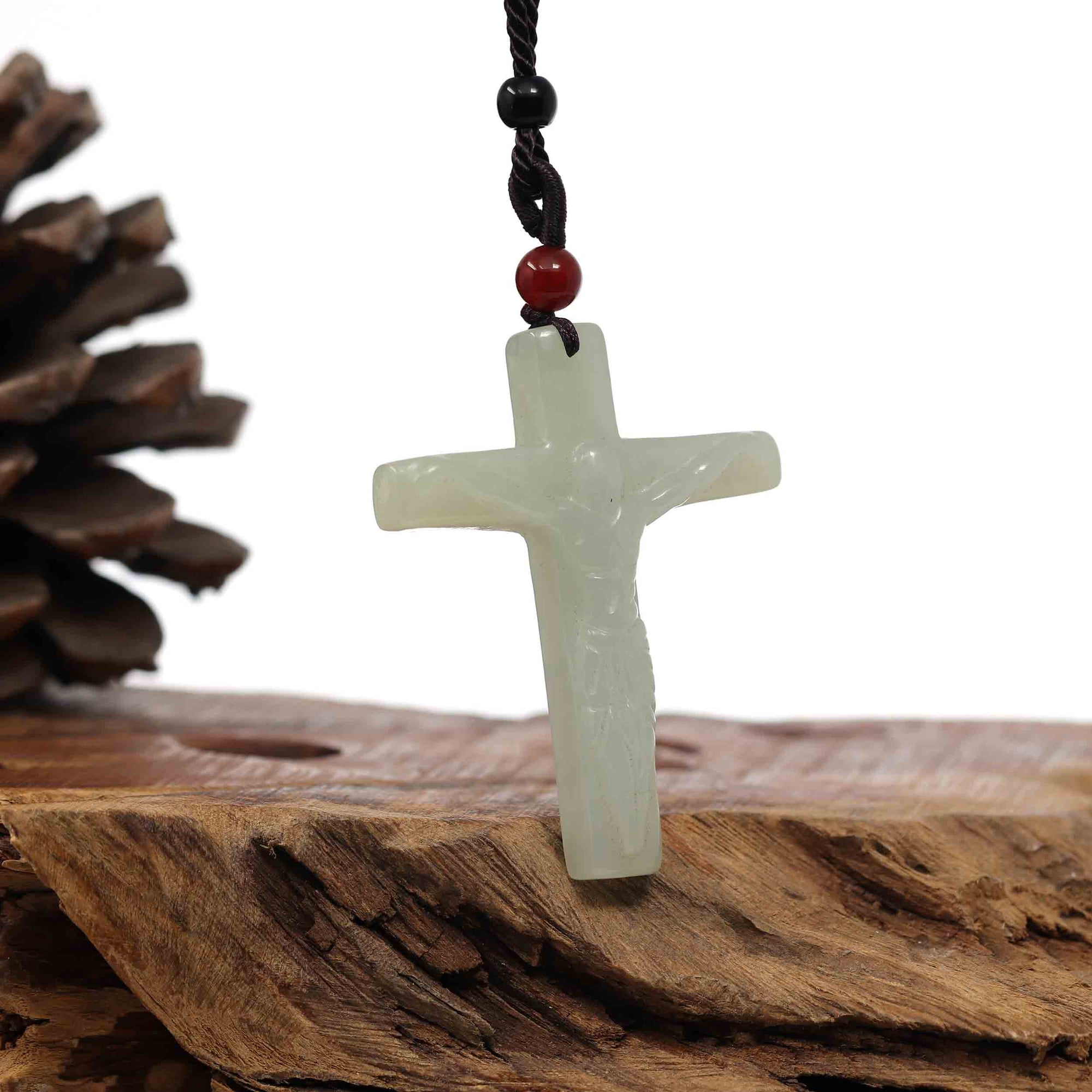 Baikalla Jewelry 24K Pure Yellow Gold Pendant Baikalla Natural White Nephrite Jade Cross Pendant For Men