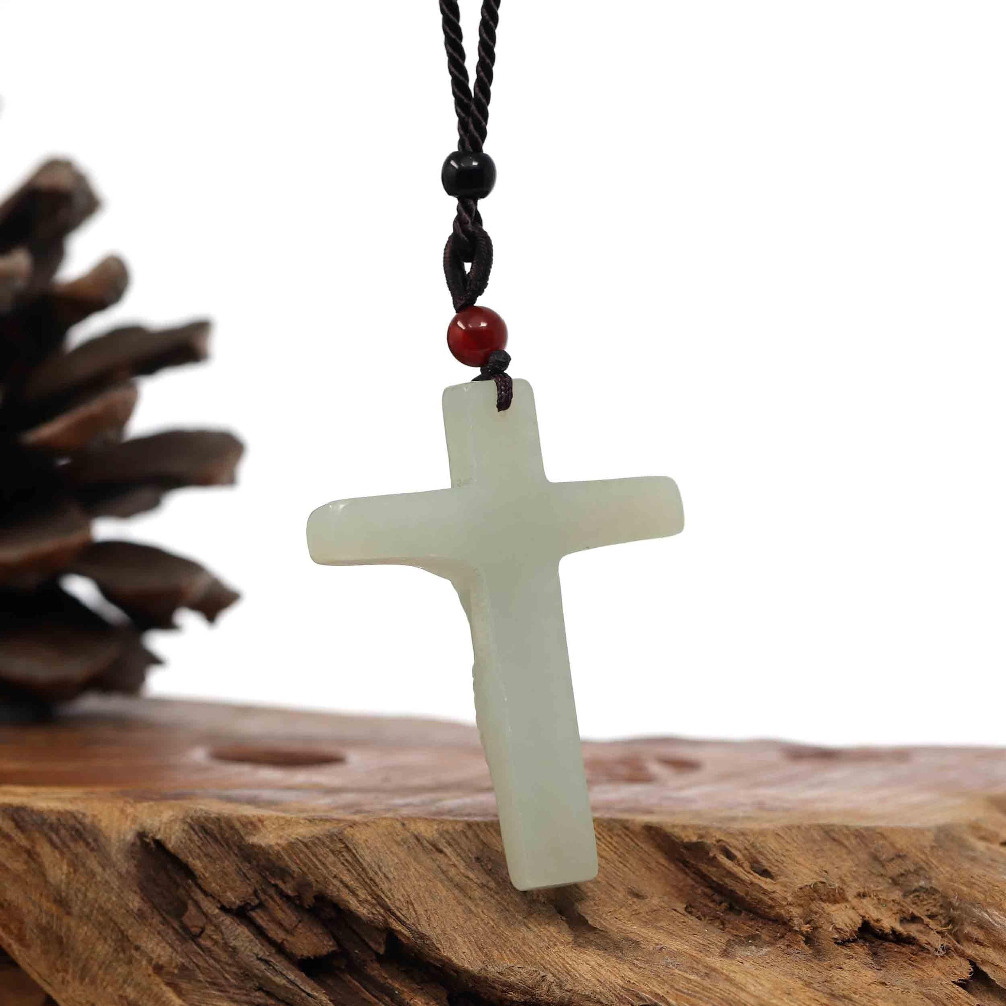 Baikalla Jewelry 24K Pure Yellow Gold Pendant Baikalla Natural White Nephrite Jade Cross Pendant For Men