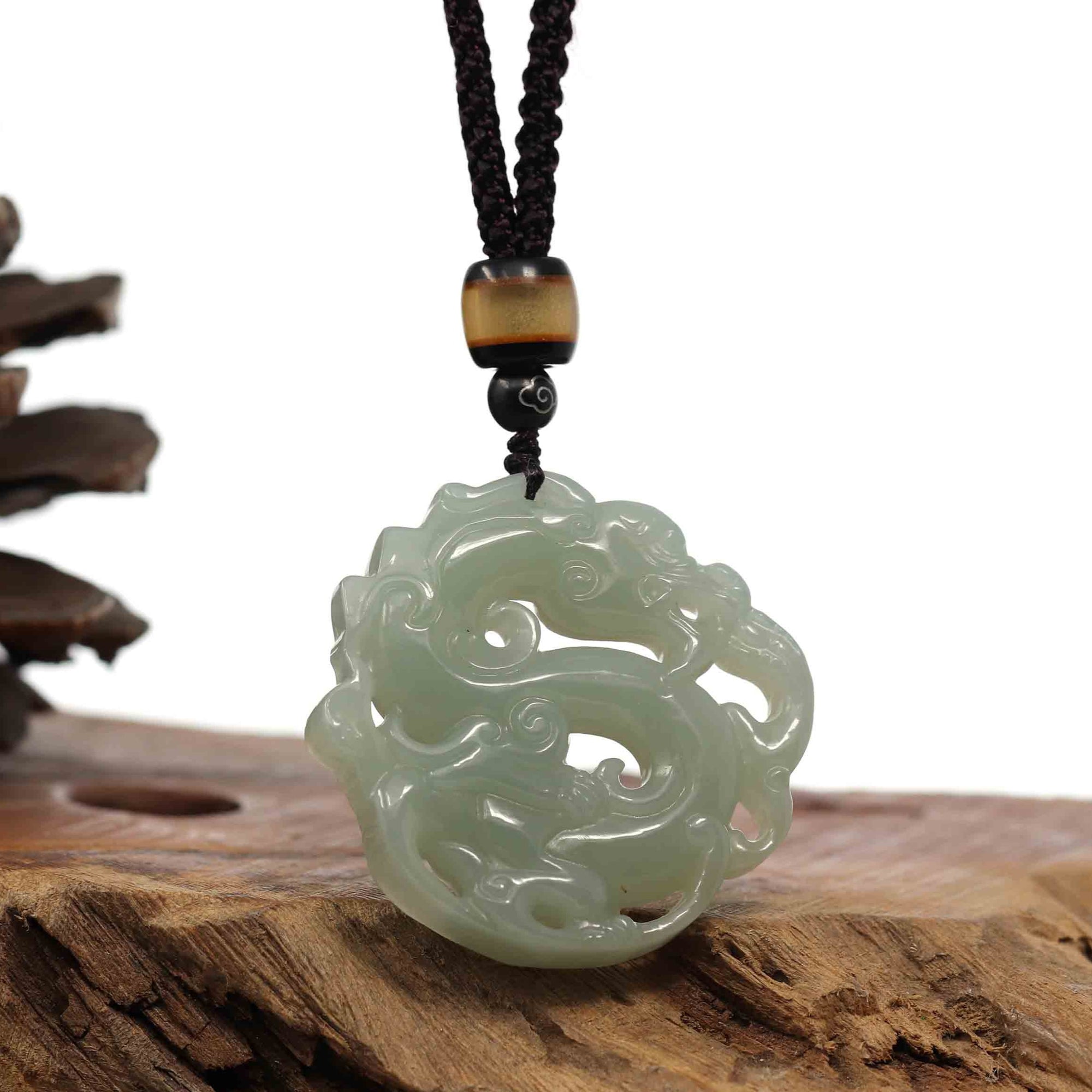 Baikalla Jewelry Jade Pendant Necklace Baikalla "Jade Dragon In Cloud" Genuine White Nephrite Jade Dragon Pendant Necklace