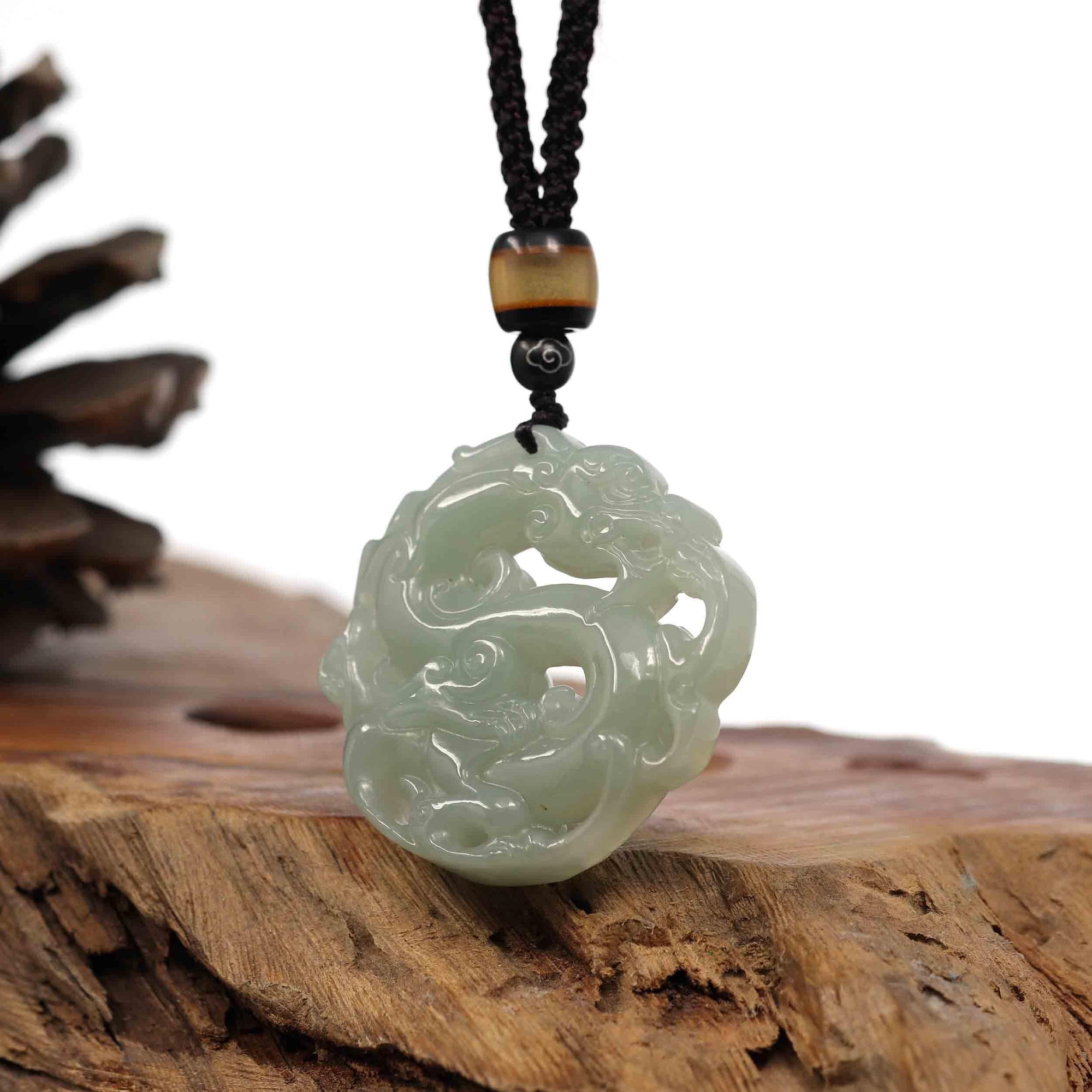 Baikalla Jewelry Jade Pendant Necklace Baikalla "Jade Dragon In Cloud" Genuine White Nephrite Jade Dragon Pendant Necklace