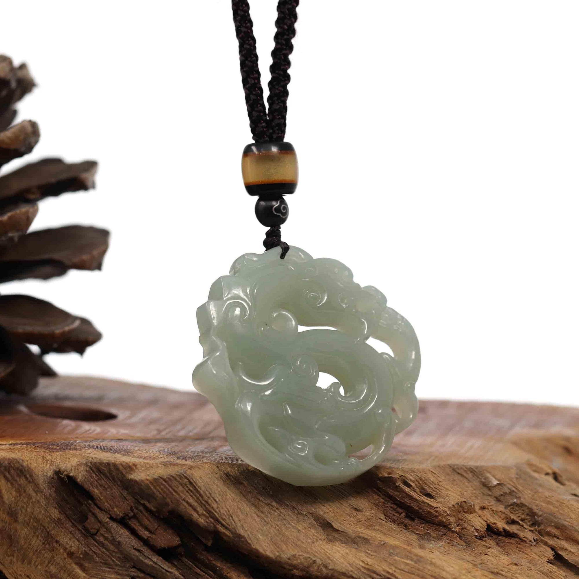 Baikalla Jewelry Jade Pendant Necklace Baikalla &quot;Jade Dragon In Cloud&quot; Genuine White Nephrite Jade Dragon Pendant Necklace