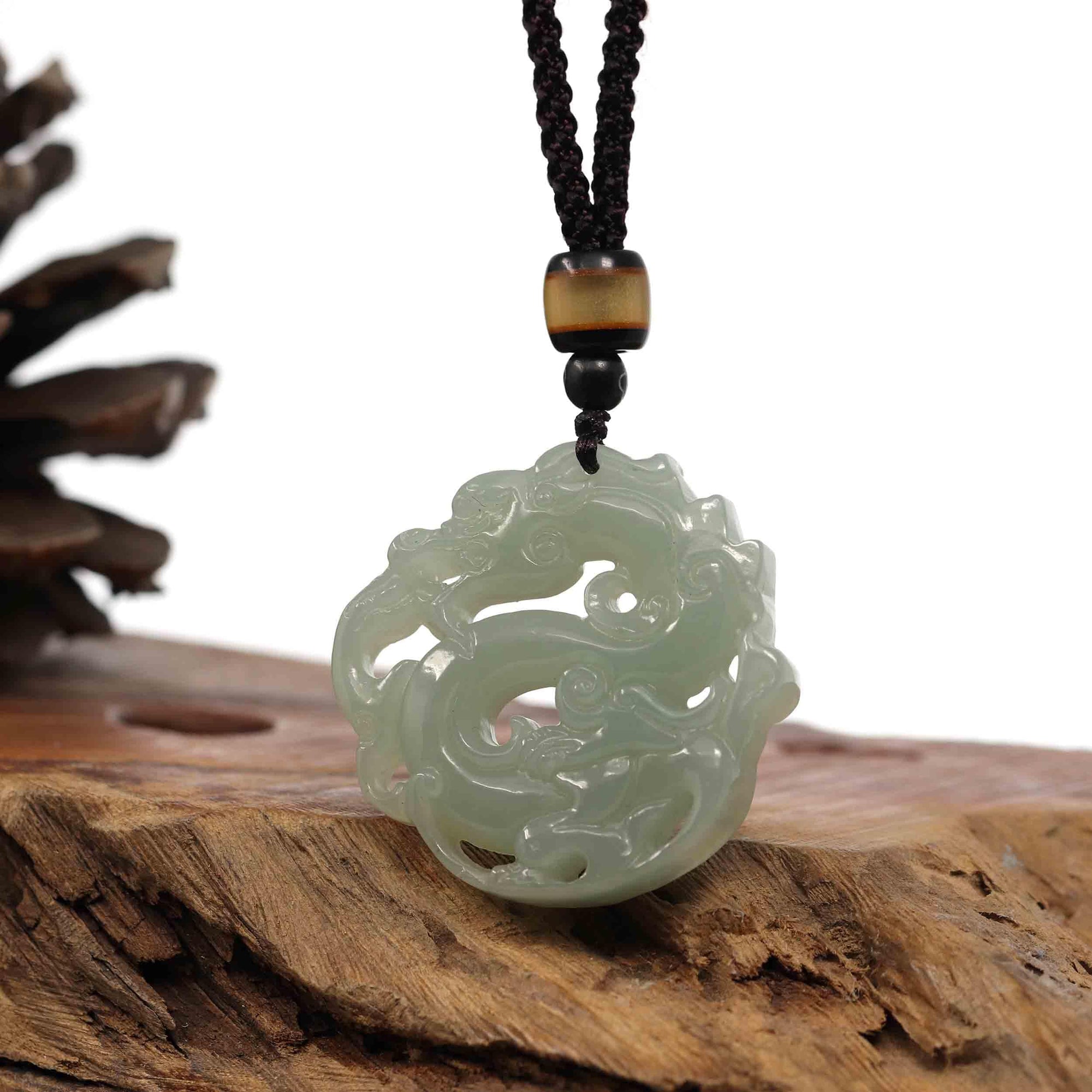 Baikalla Jewelry Jade Pendant Necklace Baikalla &quot;Jade Dragon In Cloud&quot; Genuine White Nephrite Jade Dragon Pendant Necklace