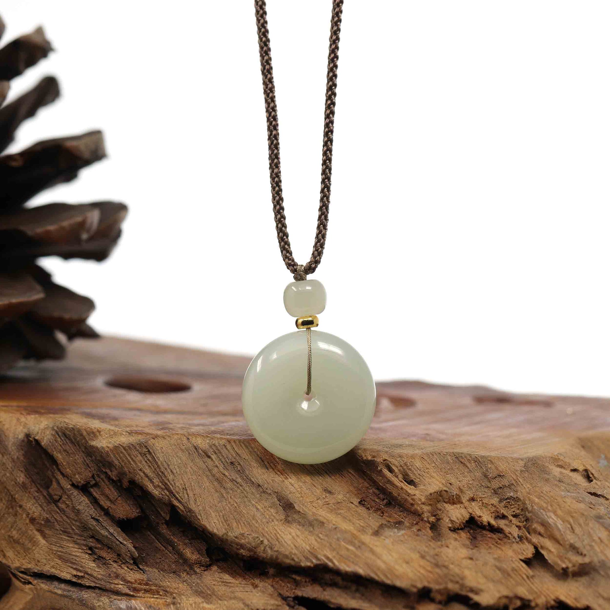 Baikalla Jewelry Jade Pendant Necklace &quot;Ping An Kou&quot; &quot;Love&quot; White Nephrite Jade Lucky KouKou Pendant Necklace